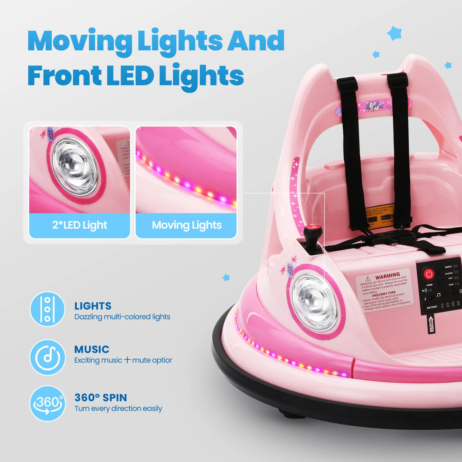 12V Kids Electric Ride-On Bumper Car with 360-Degree Spin, Remote Control, and LED Lights - Image 3