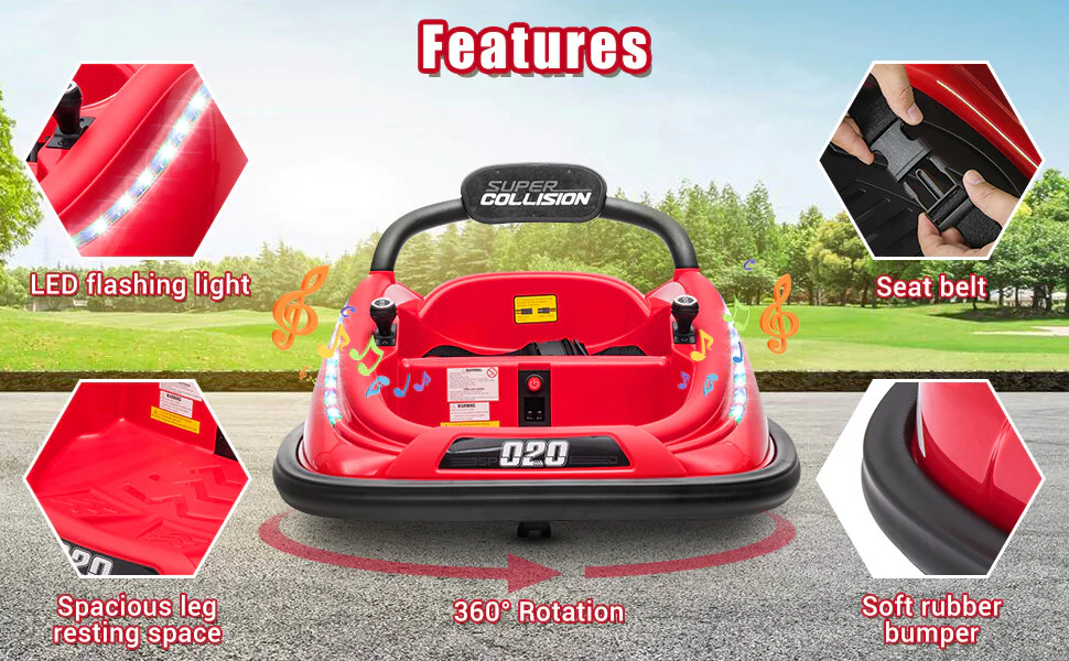 12V Kids Electric Ride-On Bumper Car with 360° Spinning, Remote Control, and MP3 Player - Image 9