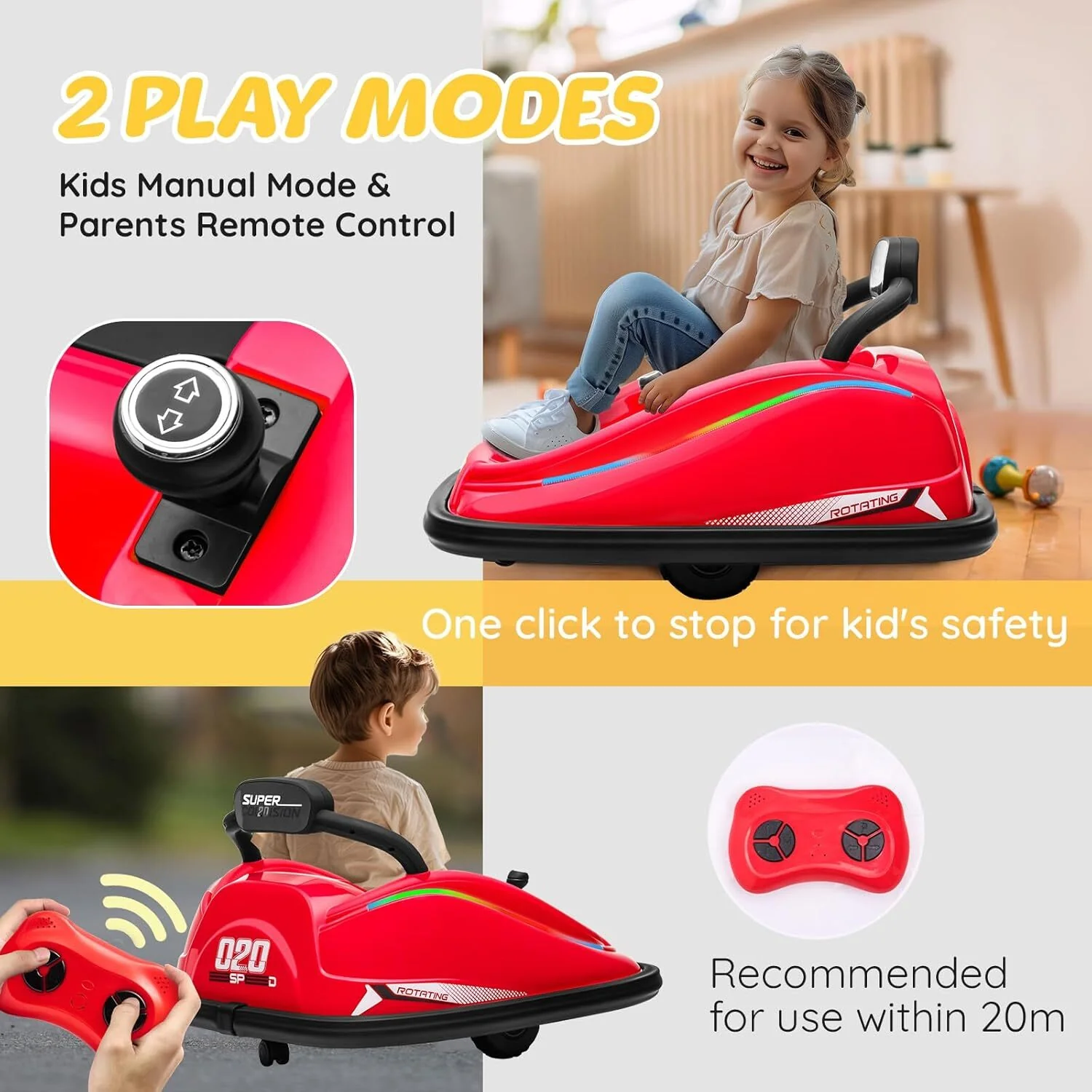 12V Kids Electric Ride-On Bumper Car with 360° Spinning, Remote Control, and MP3 Player - Image 6
