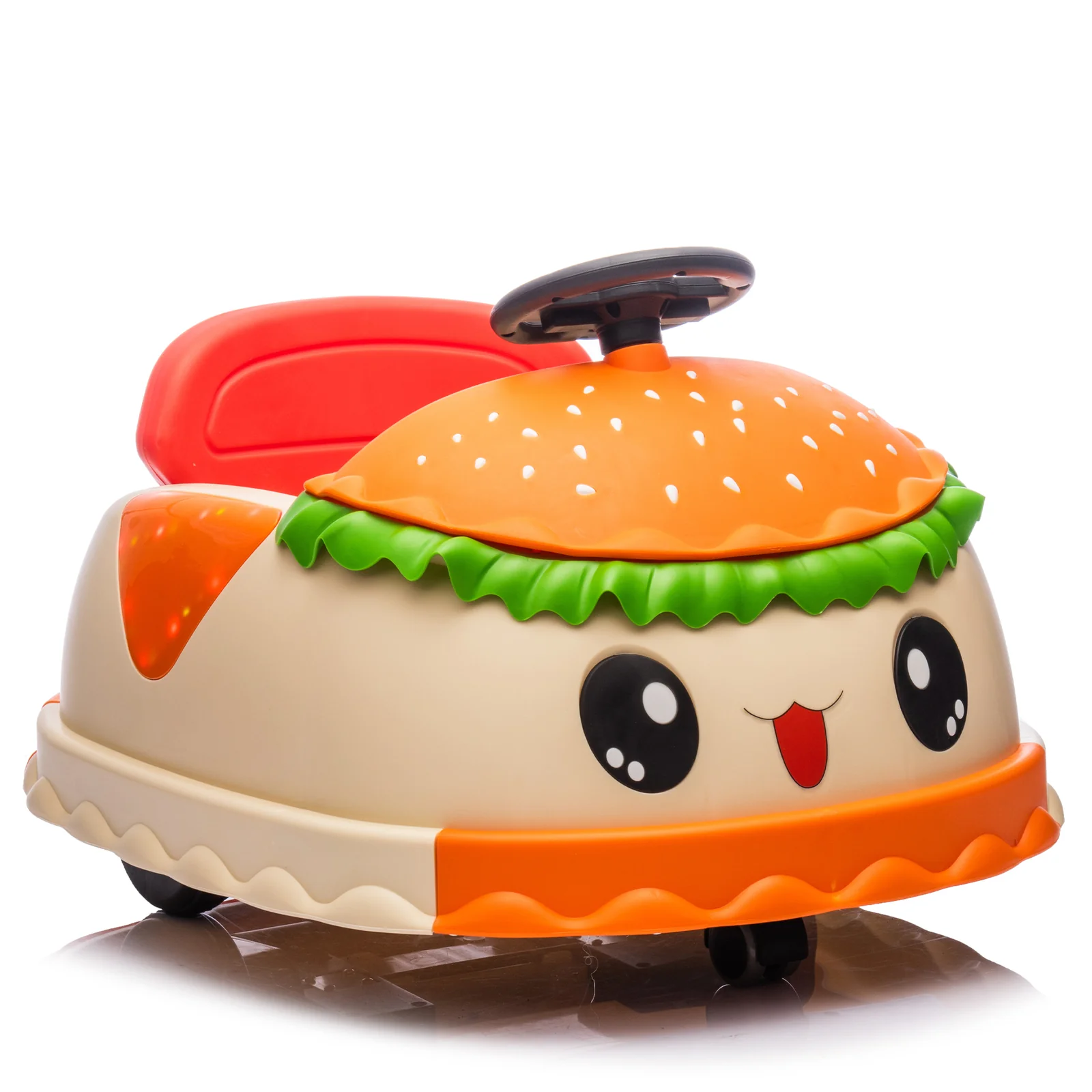 12V Kids Electric Ride-On Bumper Car with Hamburger Design and 360-Degree Spin for Toddlers - Image 19