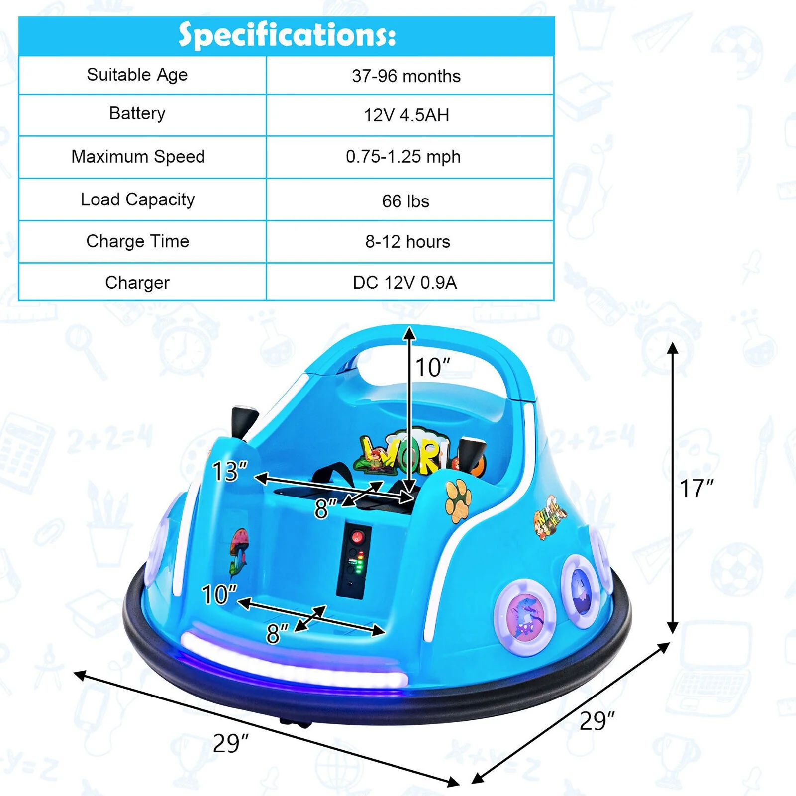 12V Kids Ride-On Bumper Car with Remote Control, Flashing LED Lights, and Music – Navy - Image 3