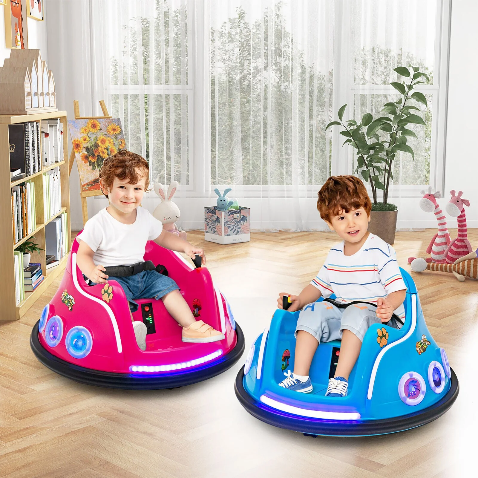 12V Kids Ride-On Bumper Car with Remote Control, Flashing LED Lights, and Music – Pink - Image 2