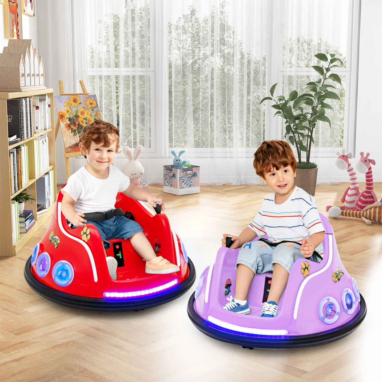 12V Kids Ride-On Bumper Car with Remote Control, Flashing LED Lights, and Music – Purple - Image 4