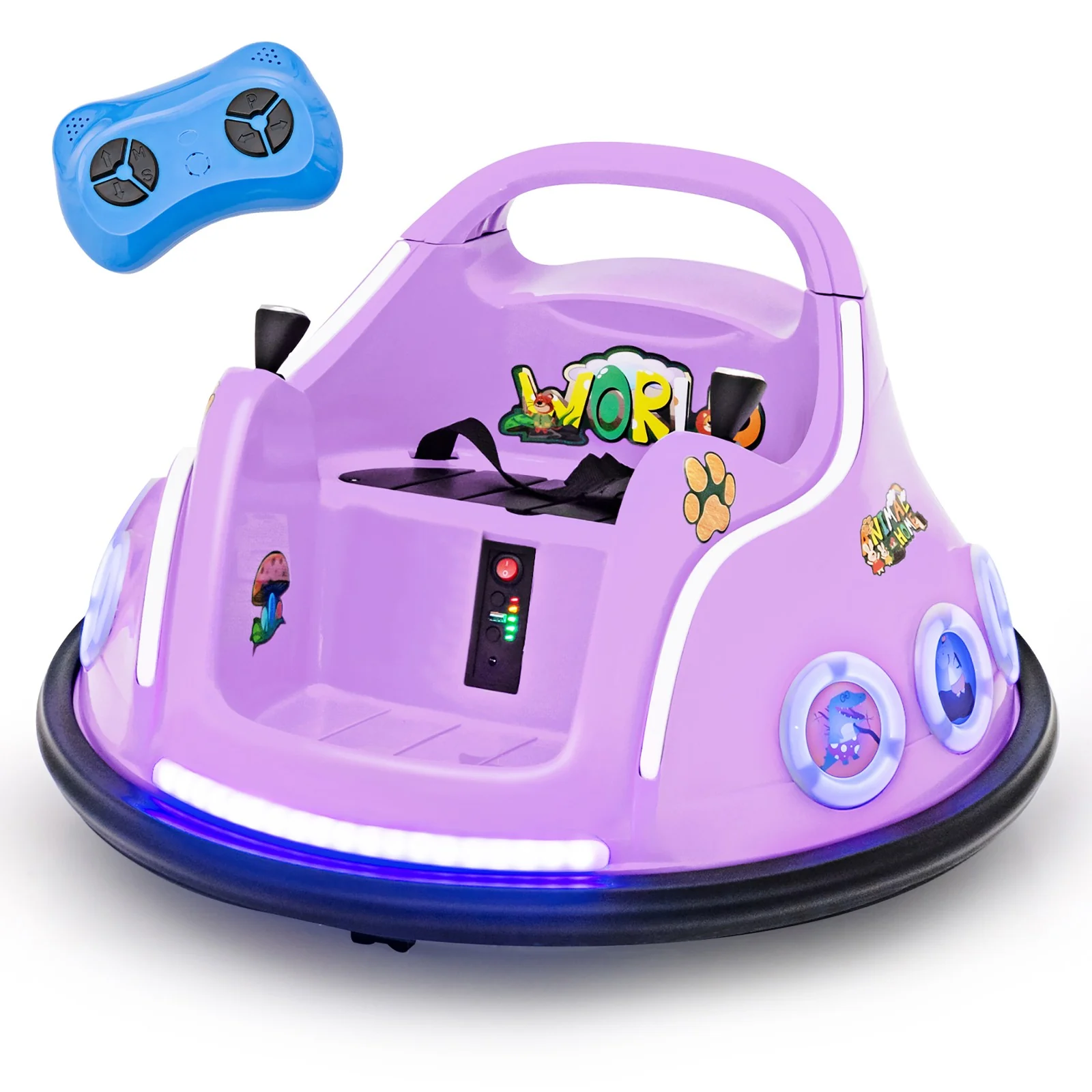 12V Kids Ride-On Bumper Car with Remote Control, Flashing LED Lights, and Music – Purple
