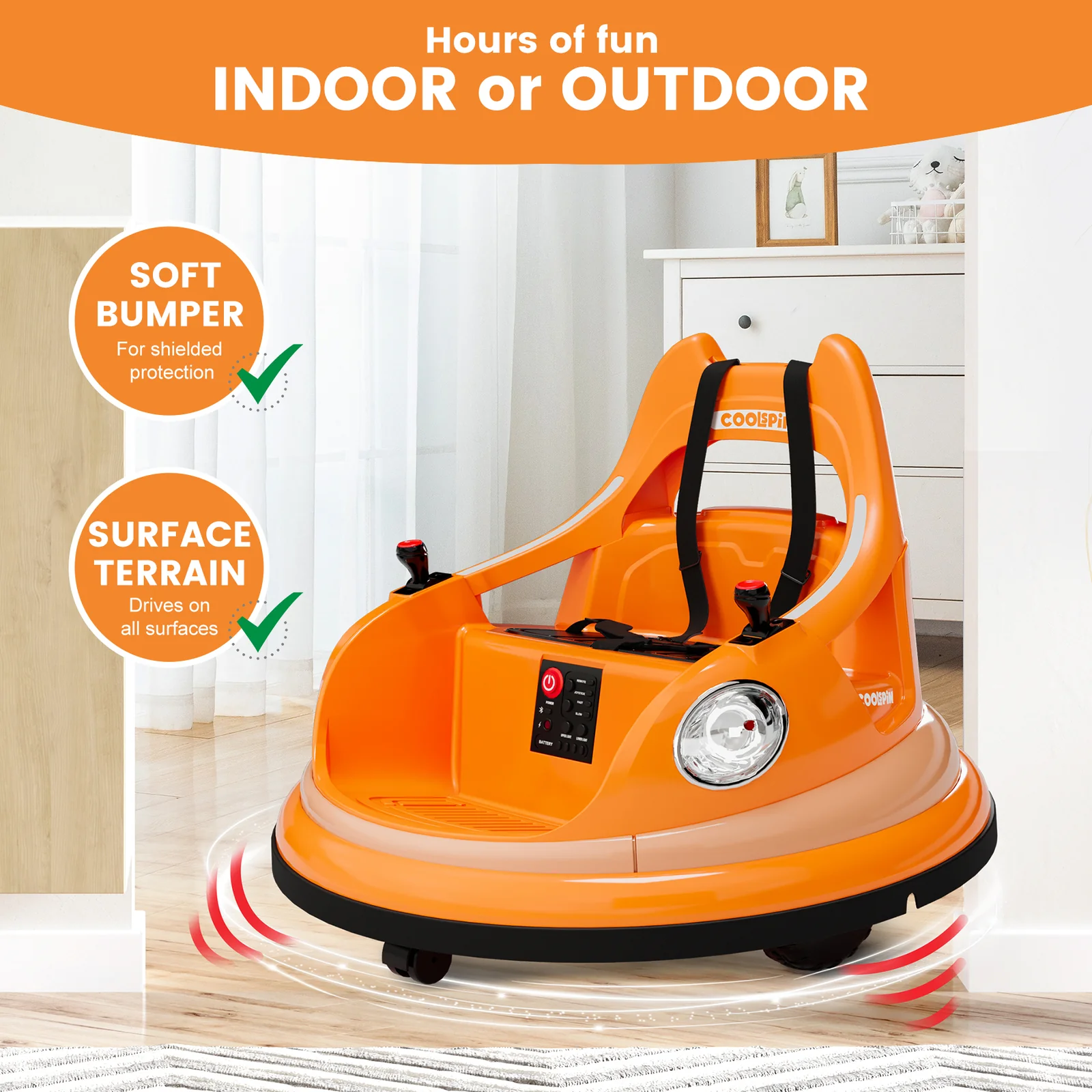 12V Kids Ride-On Bumper Car with Remote Control, 360° Spin, and Flashing Lights for Toddlers - Image 10