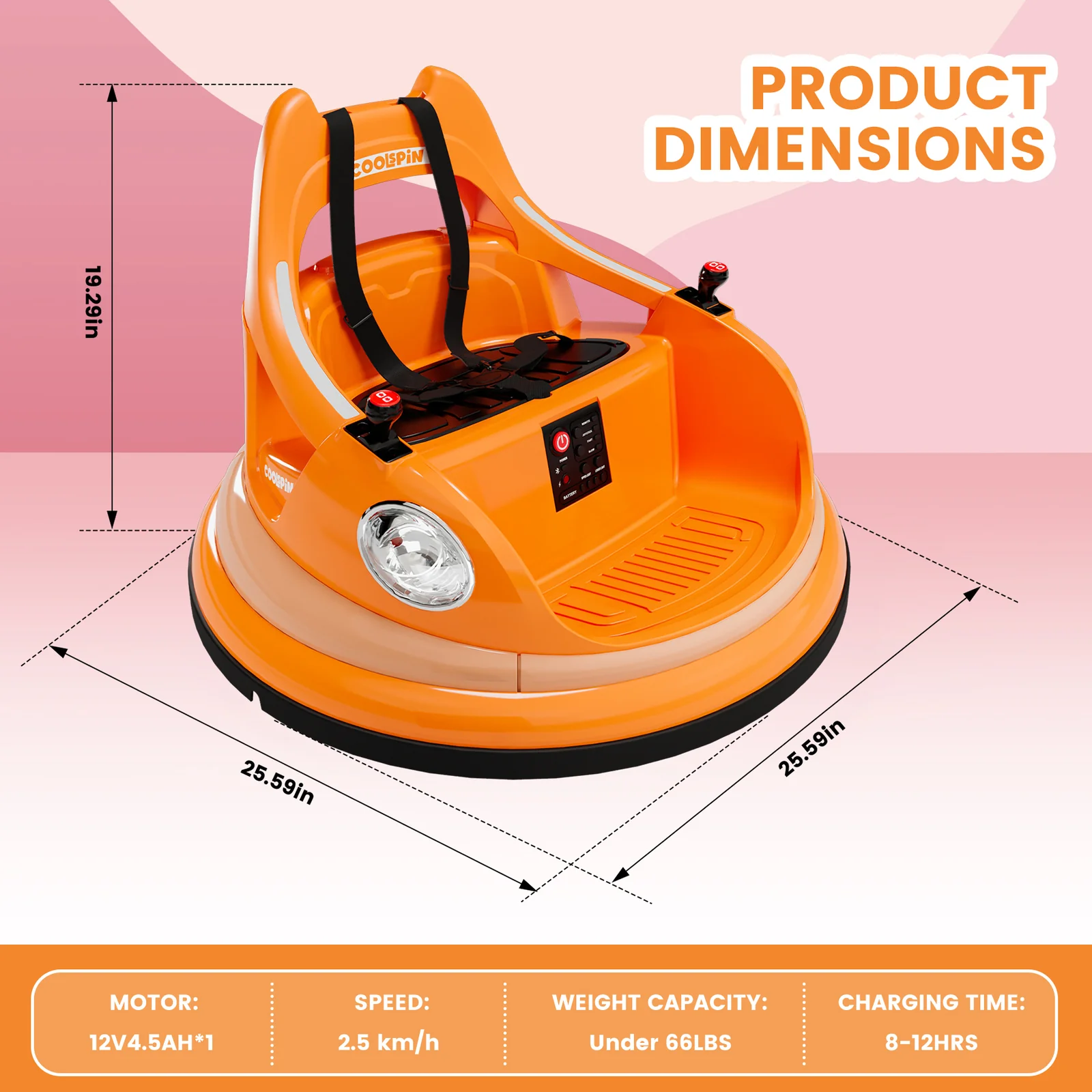 12V Kids Ride-On Bumper Car with Remote Control, 360° Spin, and Flashing Lights for Toddlers - Image 3