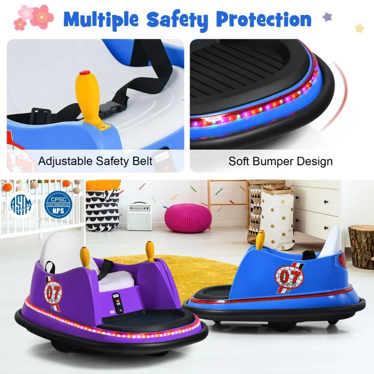 12V Kids Ride-On Bumper Car Toy with Remote Control and Flashing LED Lights for Toddlers - Blue - Image 12