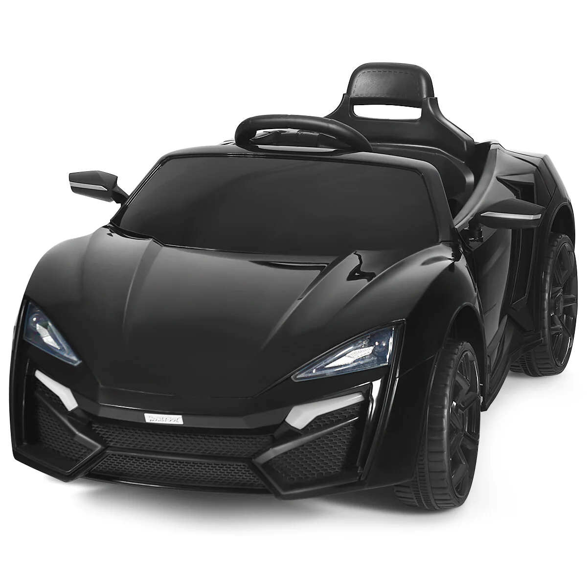 12V Kids Electric Ride-On Car with 2.4G RC, Lights, MP3, and Openable Doors – Black