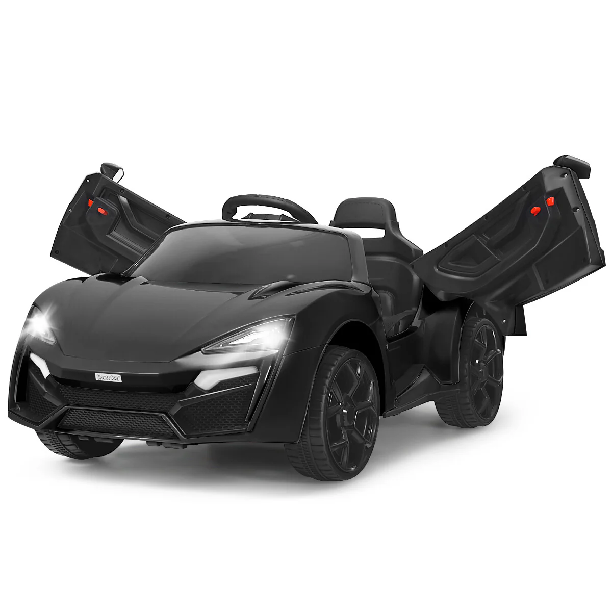12V Kids Electric Ride-On Car with 2.4G RC, Lights, MP3, and Openable Doors – Black - Image 12