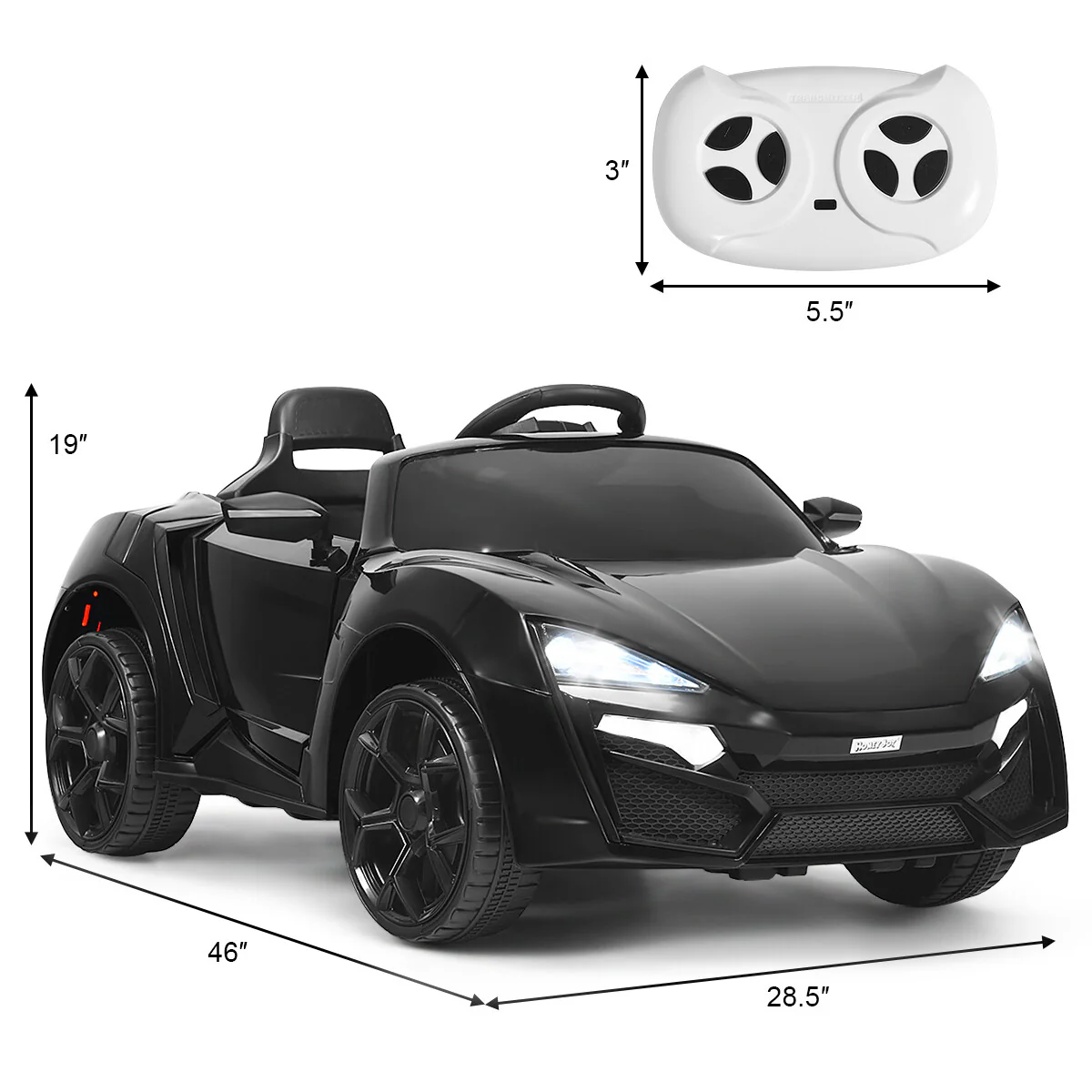 12V Kids Electric Ride-On Car with 2.4G RC, Lights, MP3, and Openable Doors – Black - Image 2