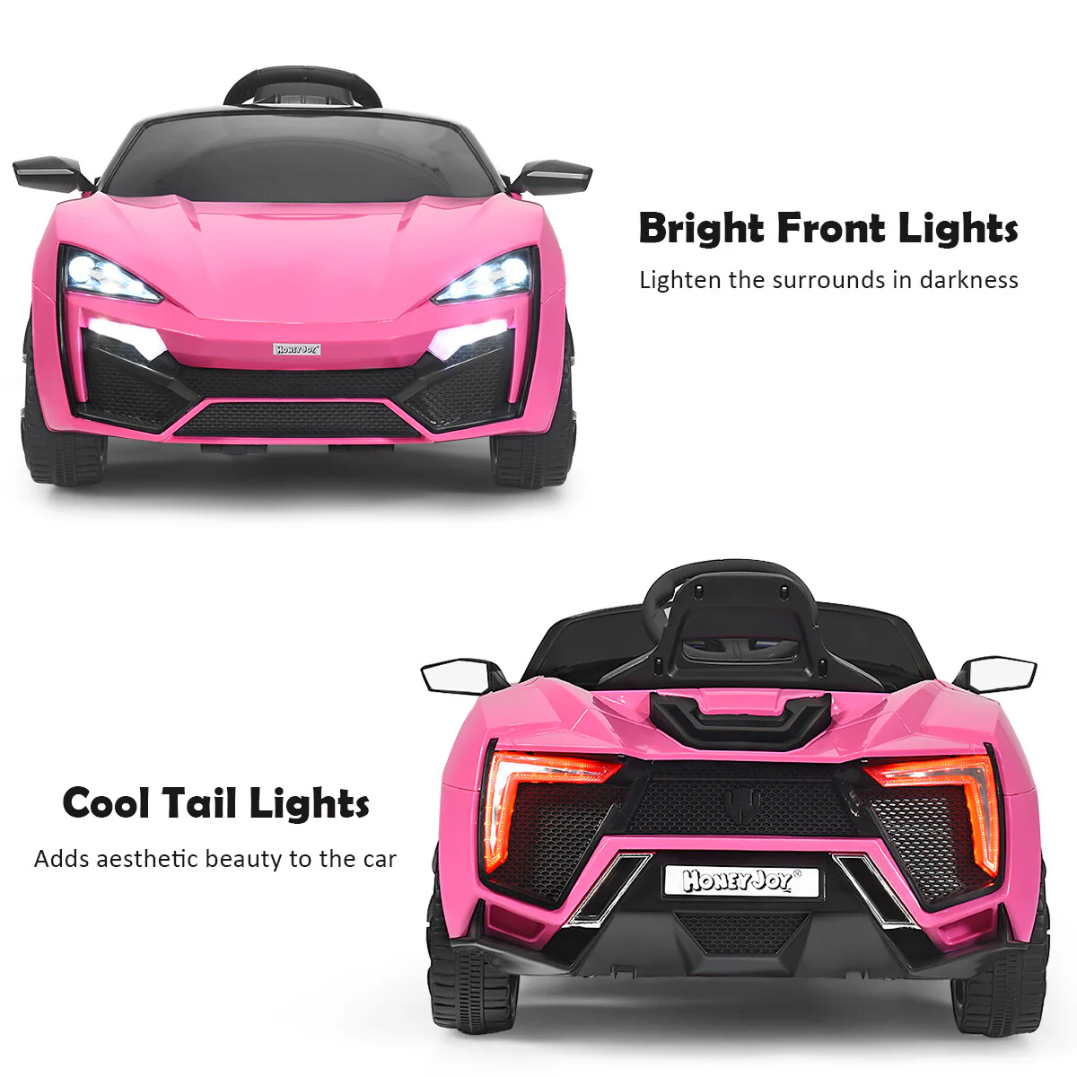 12V Pink Kids Electric Ride-On Car with 2.4G RC, Lights, MP3, and Openable Doors - Image 8