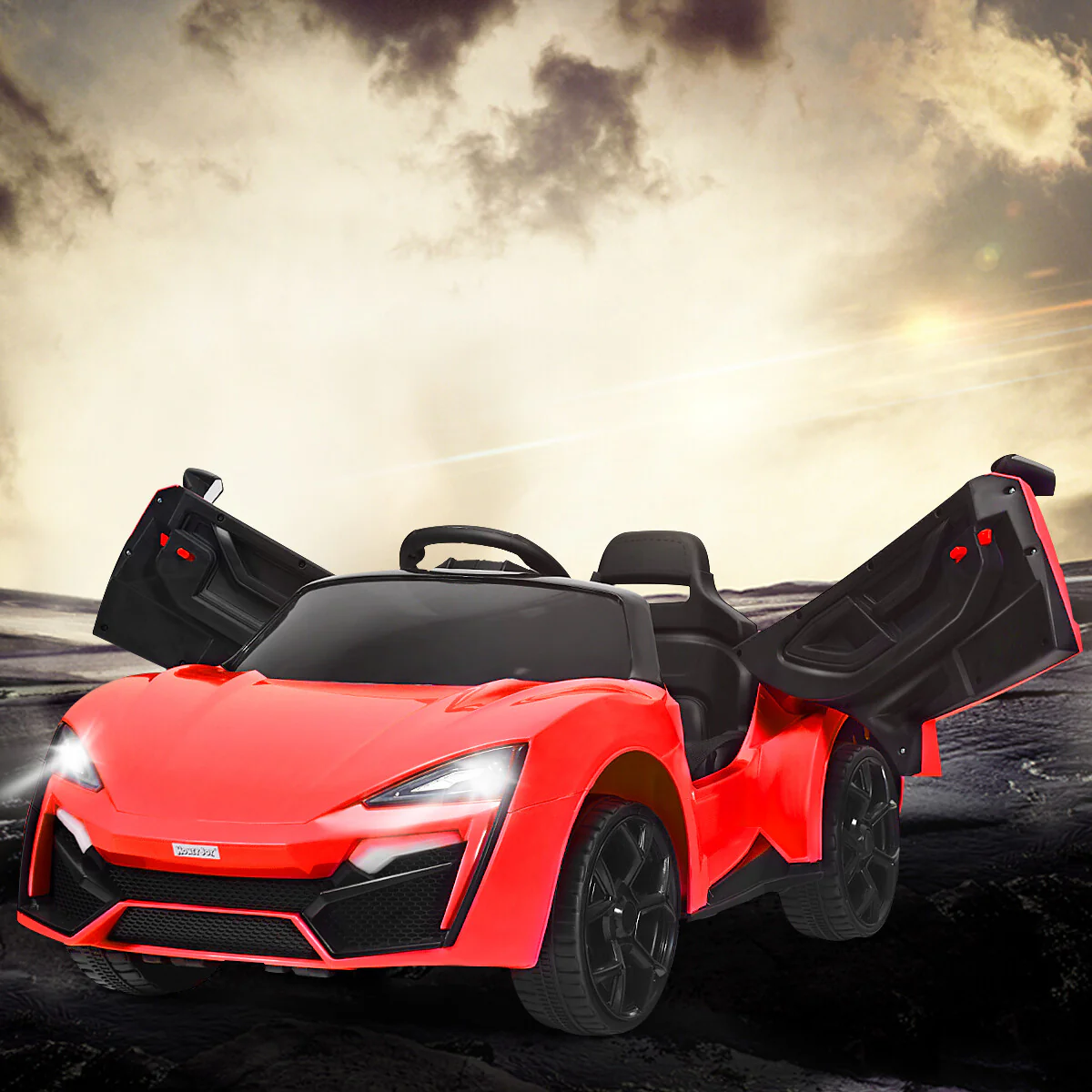 12V Kids Electric Ride-On Car with 2.4G RC, Lights, MP3, and Openable Doors - Red - Image 3