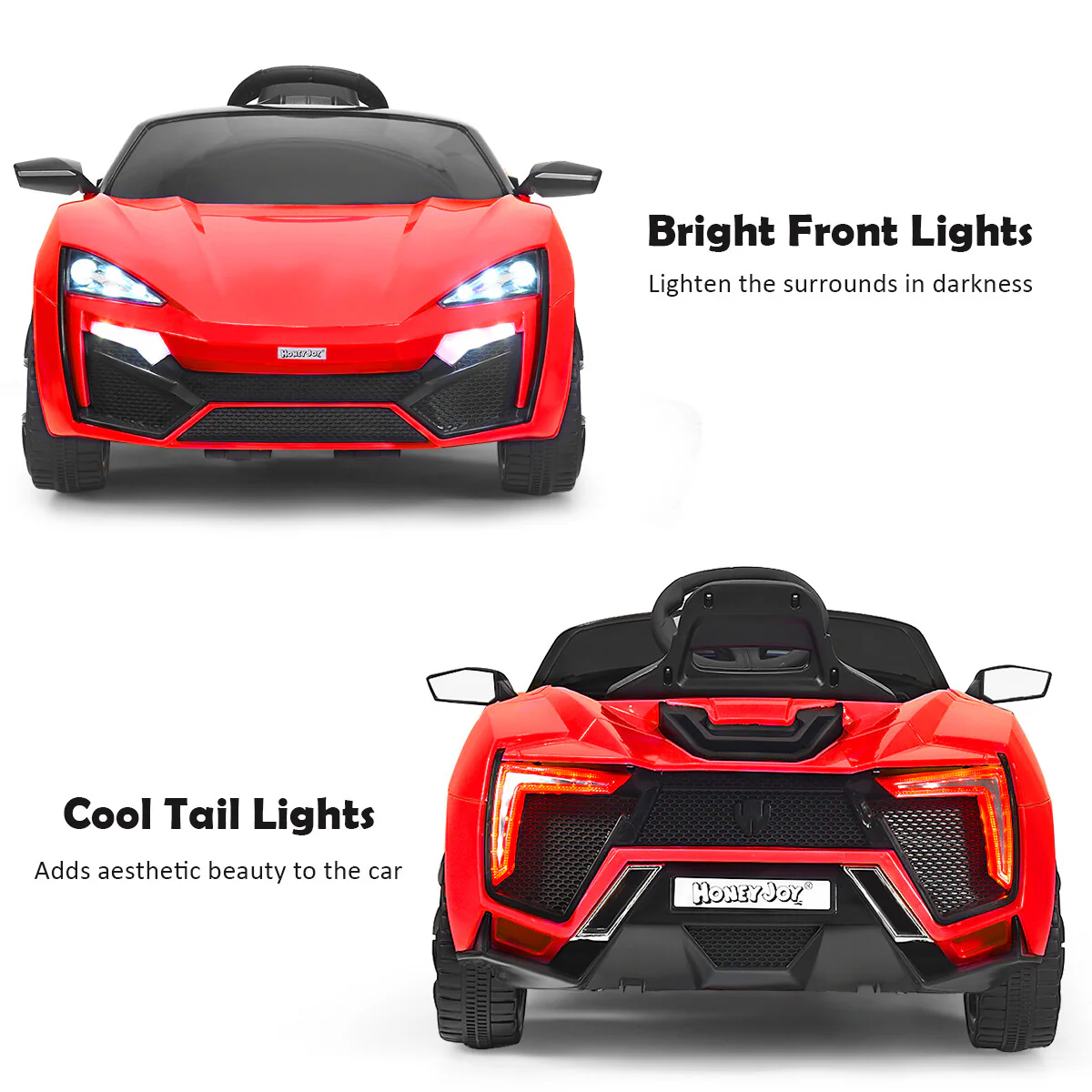 12V Kids Electric Ride-On Car with 2.4G RC, Lights, MP3, and Openable Doors - Red - Image 8
