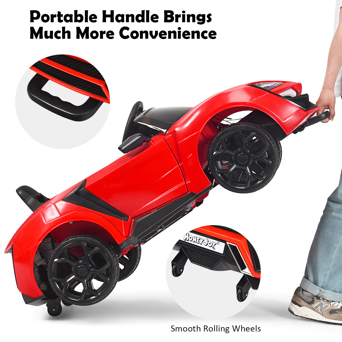 12V Kids Electric Ride-On Car with 2.4G RC, Lights, MP3, and Openable Doors - Red - Image 9