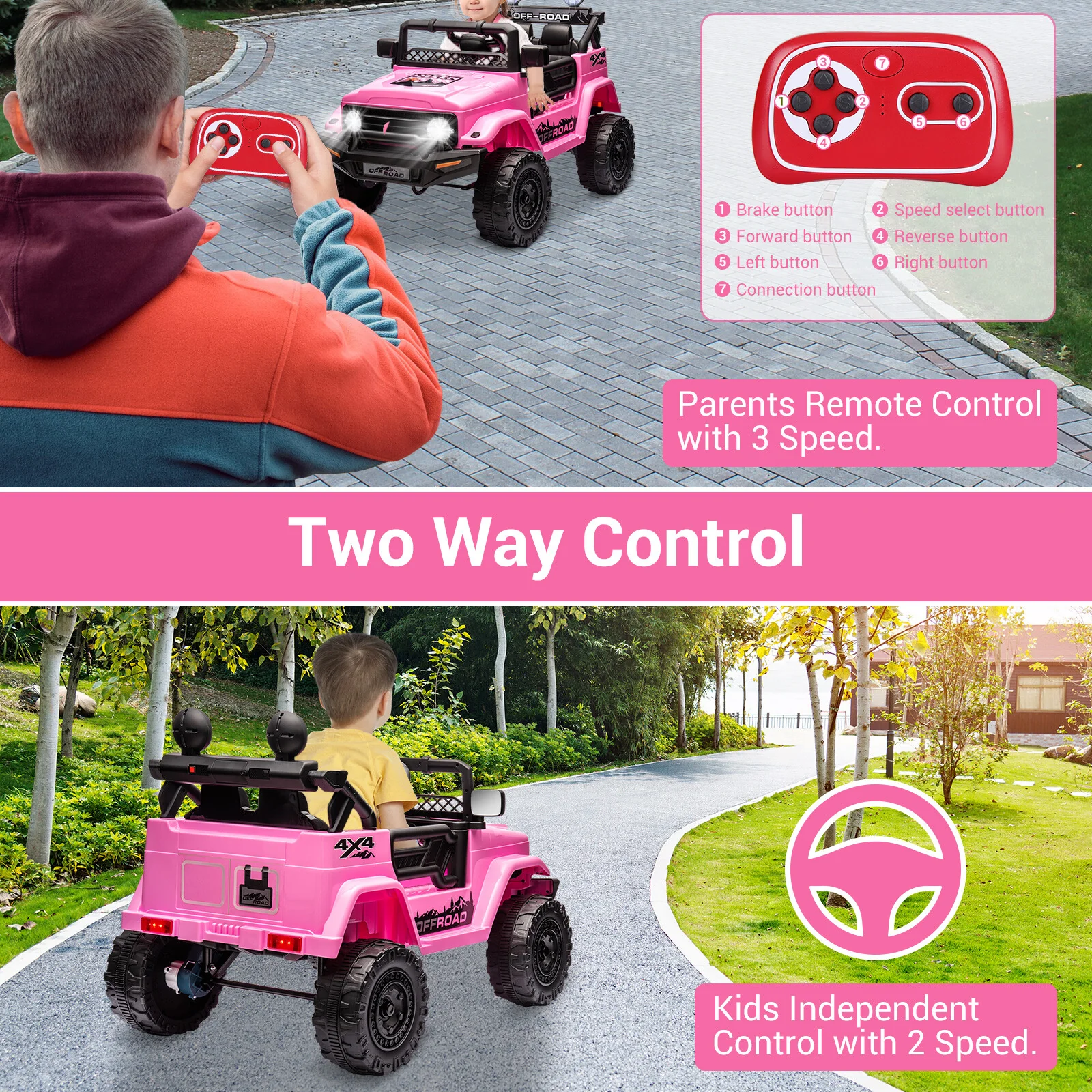 12V Electric 2-Seater Kids Ride-On Jeep Truck with Remote Control - Image 3