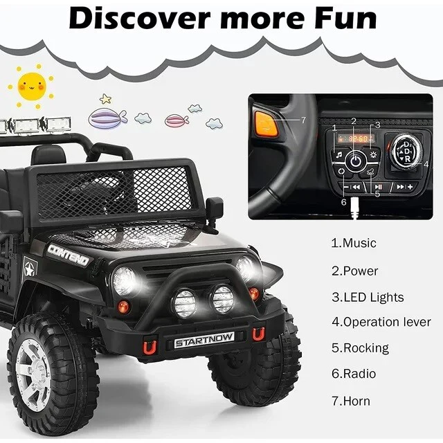 12V Electric 2-Seater Kids Ride-On Jeep with Remote Control Toy Vehicle - Image 2