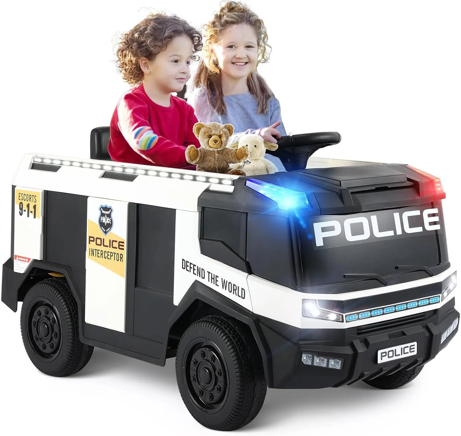 12V Electric Ride-On Fire Truck for Kids with 2 Seats and Remote Control