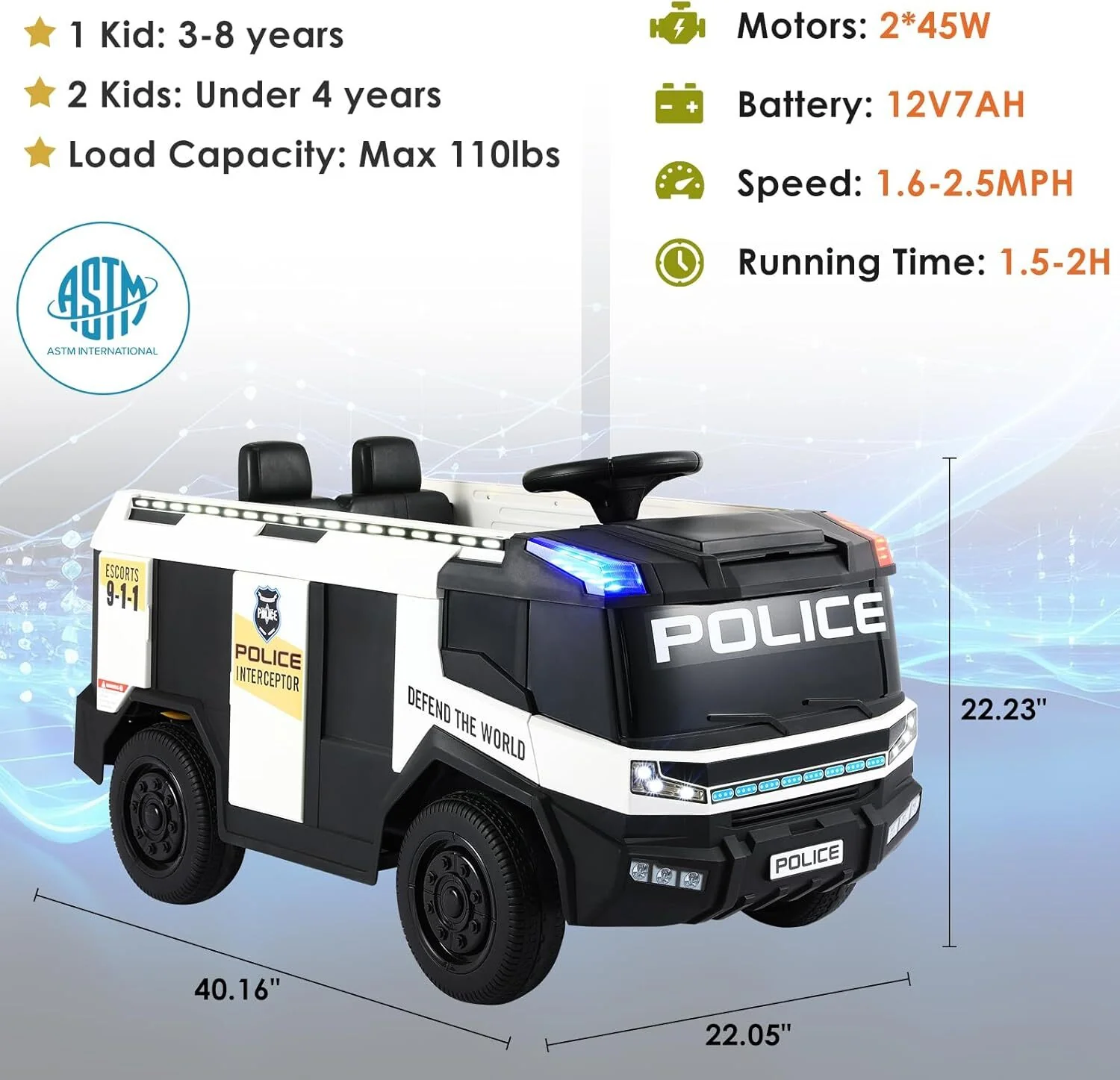 12V Electric Ride-On Fire Truck for Kids with 2 Seats and Remote Control - Image 2