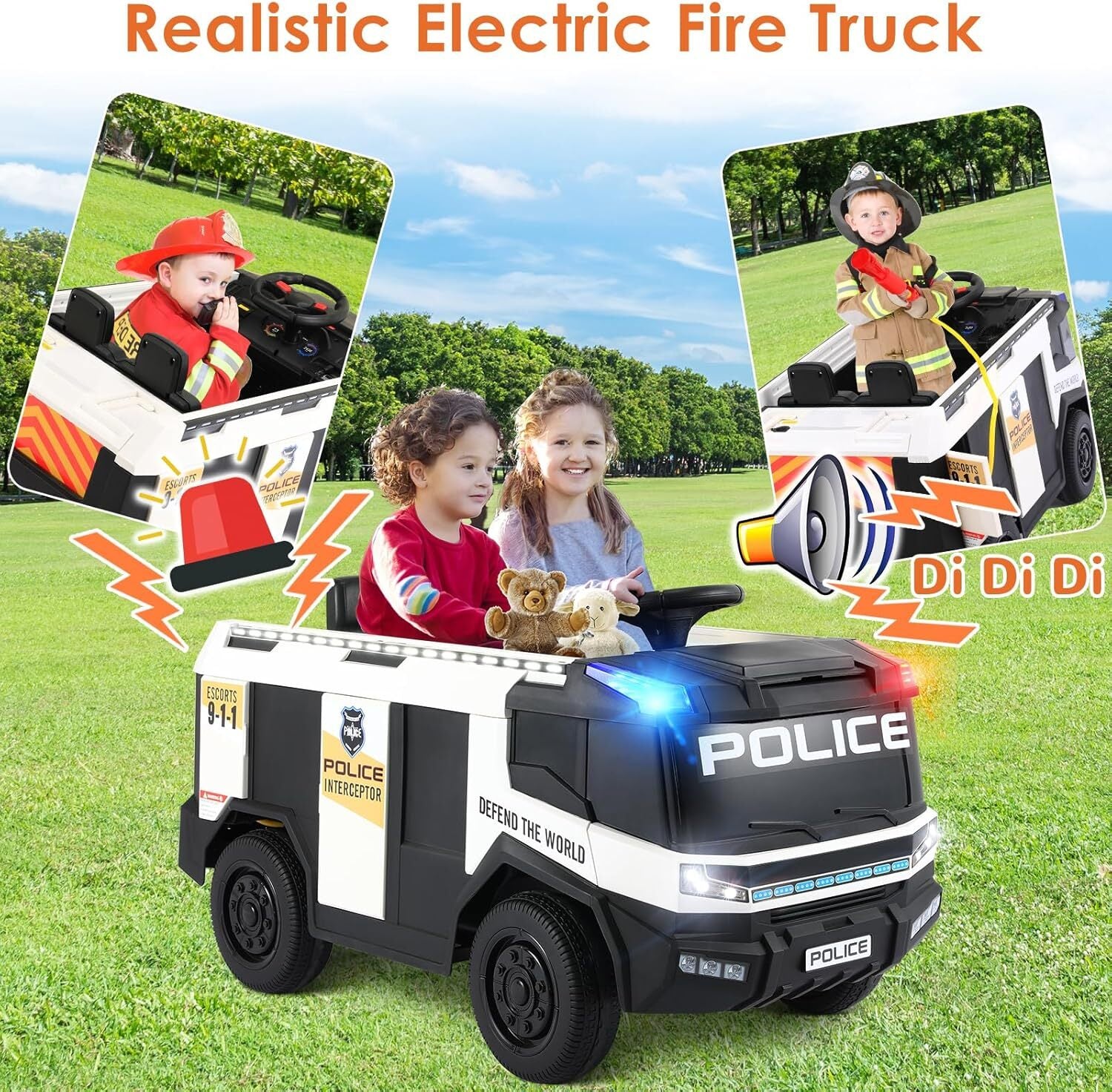 12V Electric Ride-On Fire Truck for Kids with 2 Seats and Remote Control - Image 6