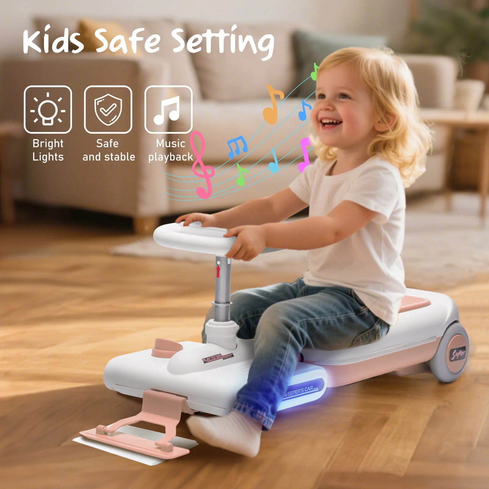 12V Battery-Powered Kids Electric Ride-On Cleaning Go Kart with LED Lights and Music - Image 5