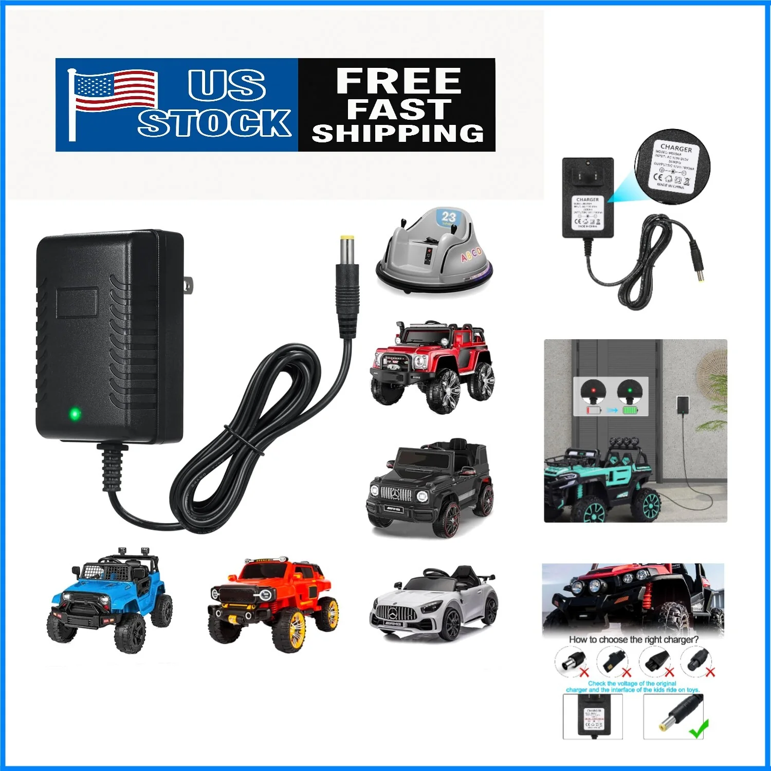 12V Kids Ride-On Car Charger Fast Charging Safety Certified Universal Adapter