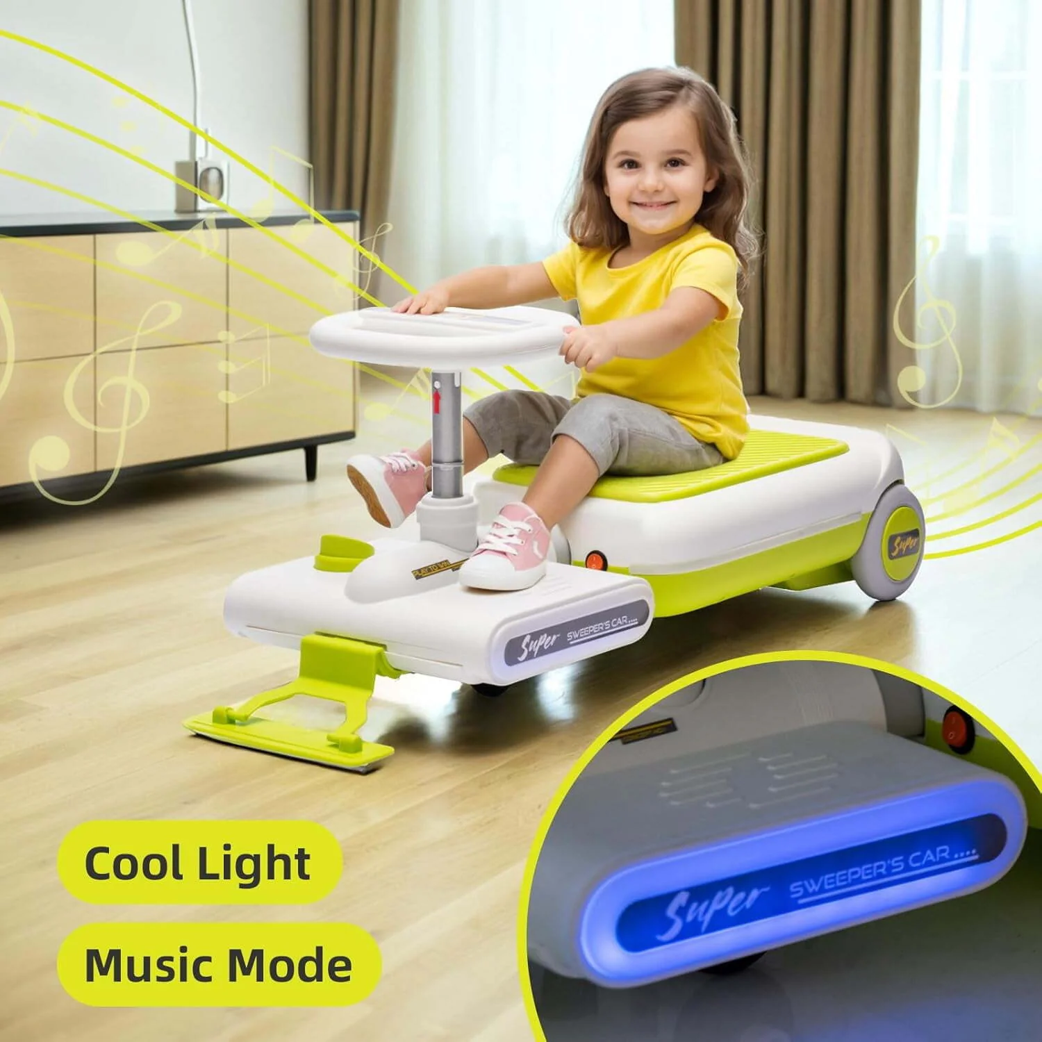 12V Electric Kids Ride-On Go Kart with Battery, Music, and Cleaning Mop Toy - Image 11