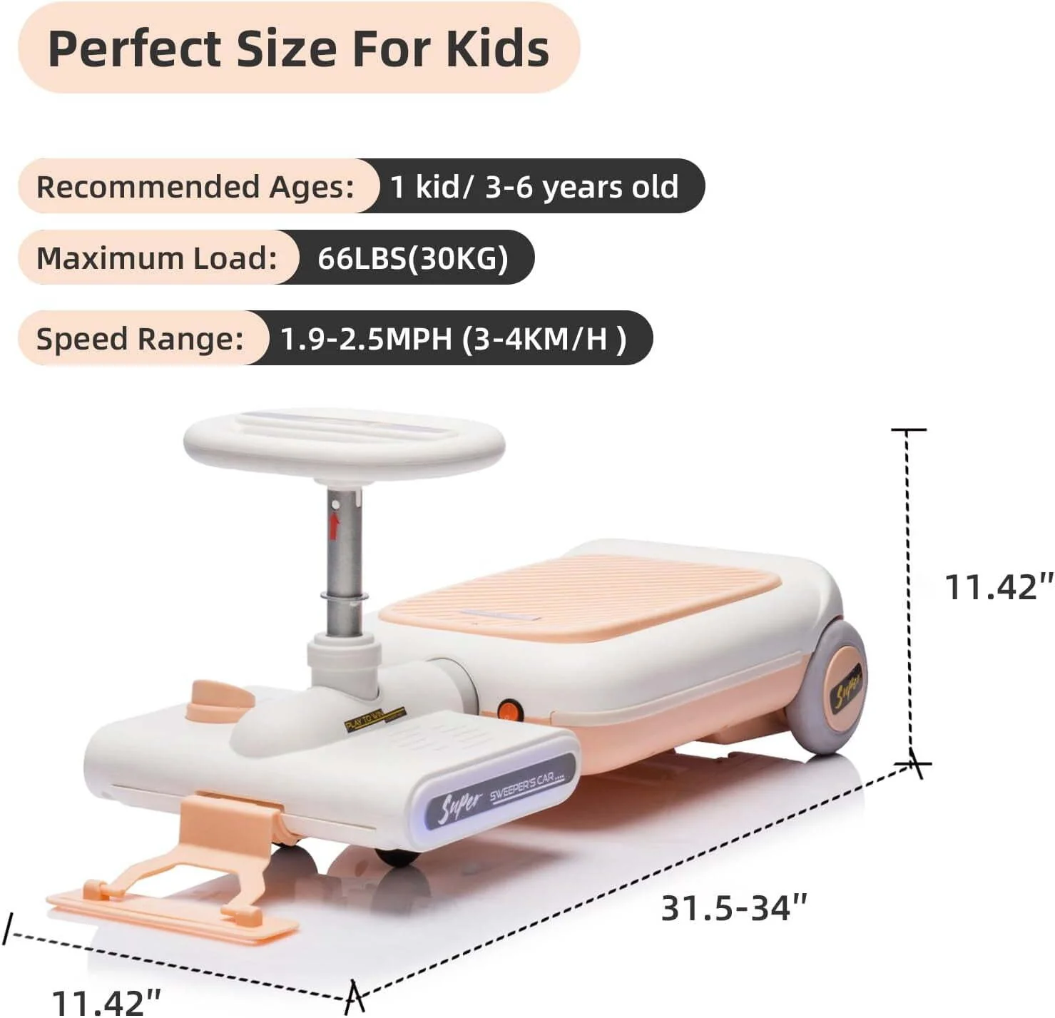 12V Electric Kids Ride-On Go Kart with Battery, Music, and Cleaning Mop Toy - Image 14