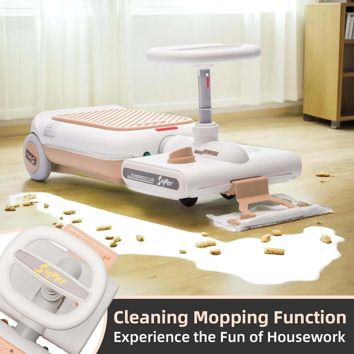 12V Electric Kids Ride-On Go Kart with Battery, Music, and Cleaning Mop Toy - Image 16