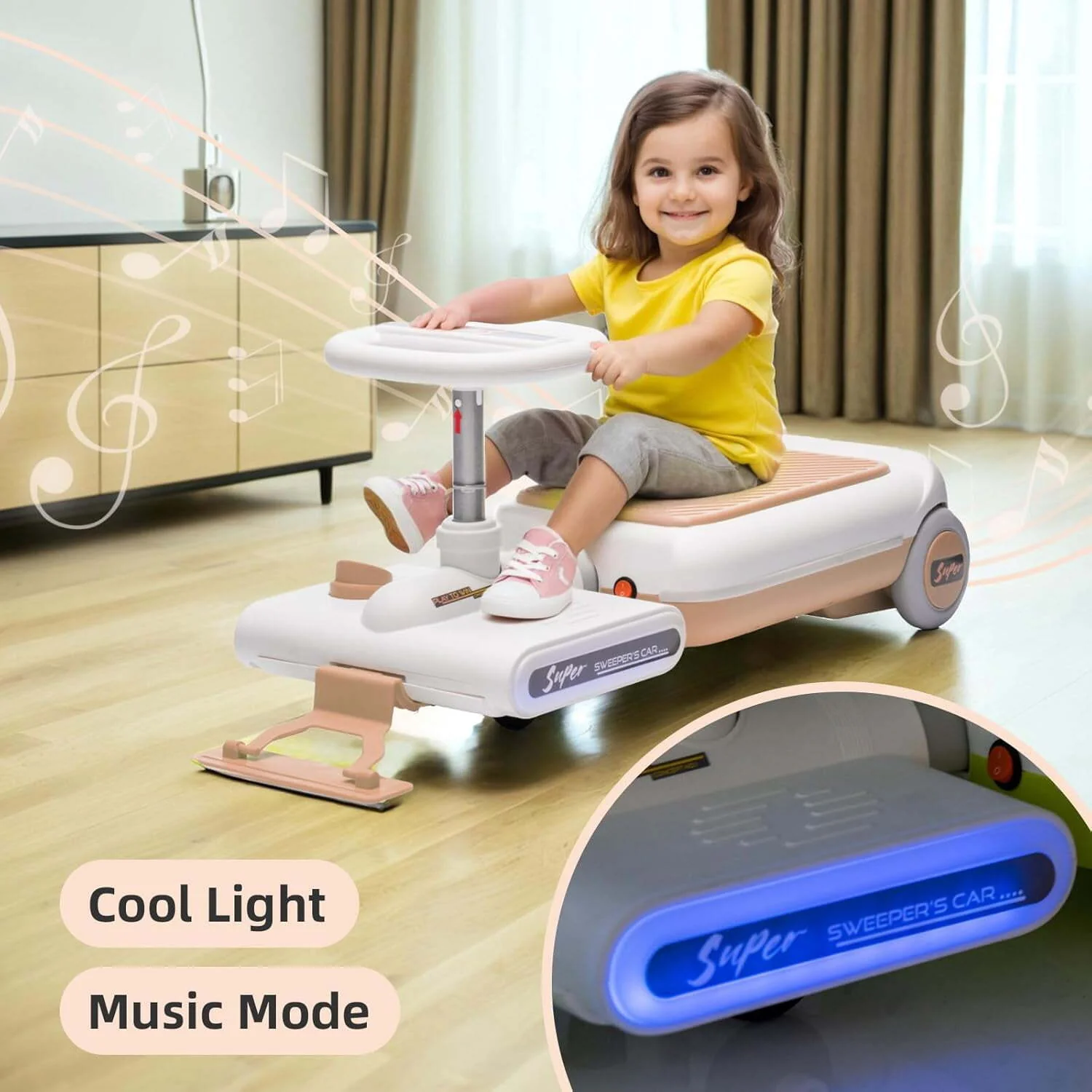 12V Electric Kids Ride-On Go Kart with Battery, Music, and Cleaning Mop Toy - Image 18