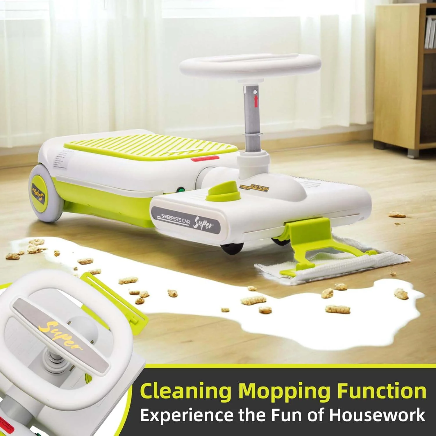 12V Electric Kids Ride-On Go Kart with Battery, Music, and Cleaning Mop Toy - Image 3