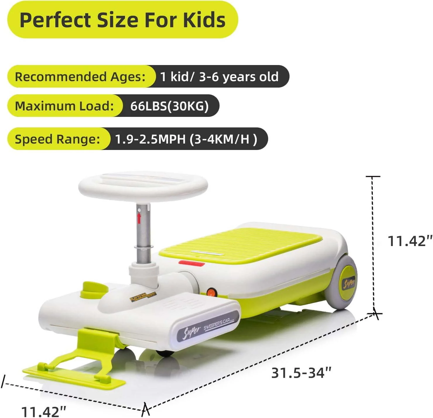 12V Electric Kids Ride-On Go Kart with Battery, Music, and Cleaning Mop Toy - Image 8