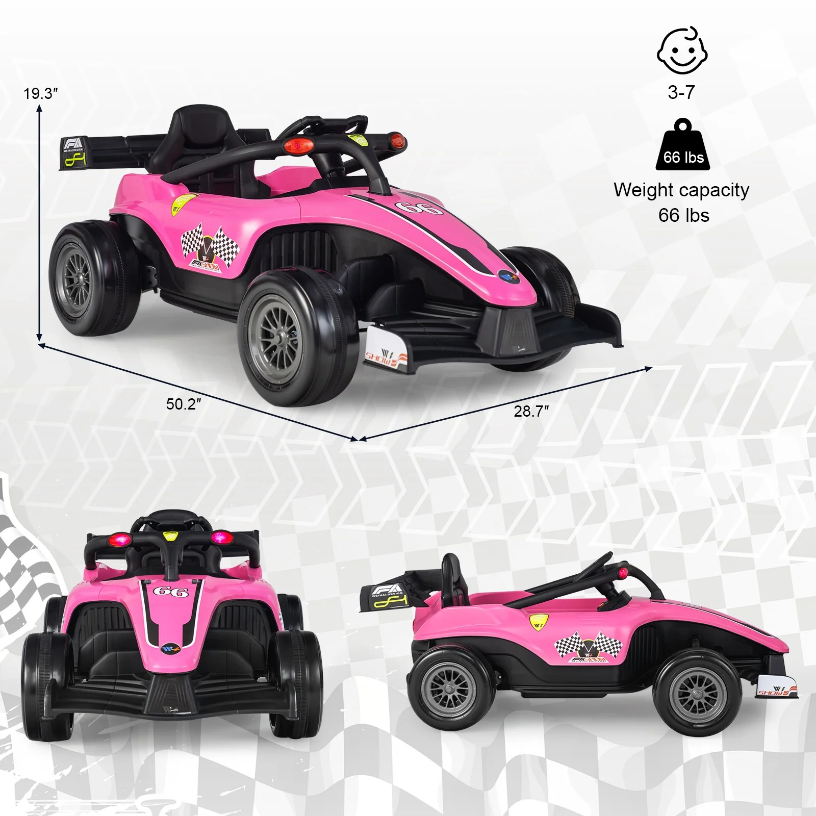 12V Electric Kids Ride-On Racing Truck with Remote Control, MP3, and Lights - Pink - Image 2