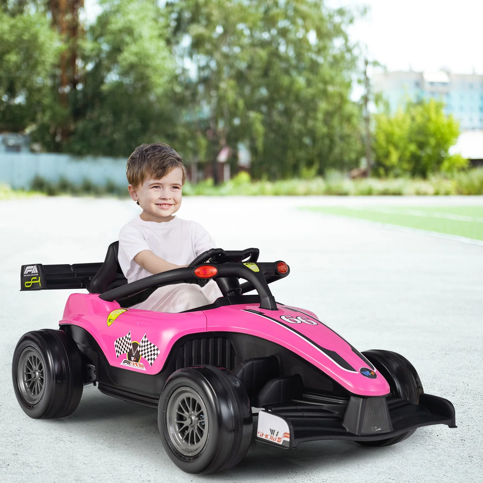 12V Electric Kids Ride-On Racing Truck with Remote Control, MP3, and Lights - Pink - Image 4
