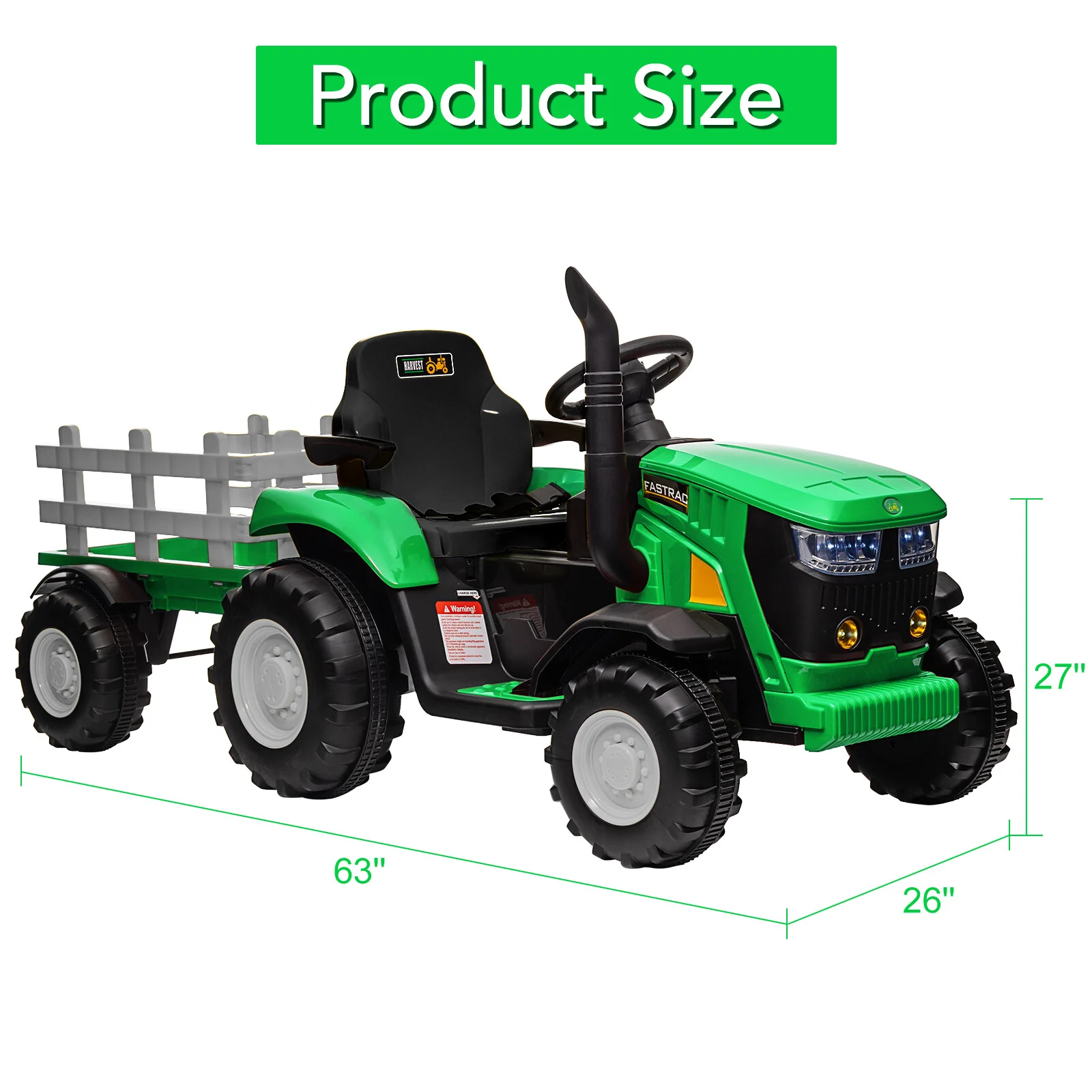 12V Battery-Powered Electric Kids Ride-On Tractor with Remote Control and Trailer - Image 3