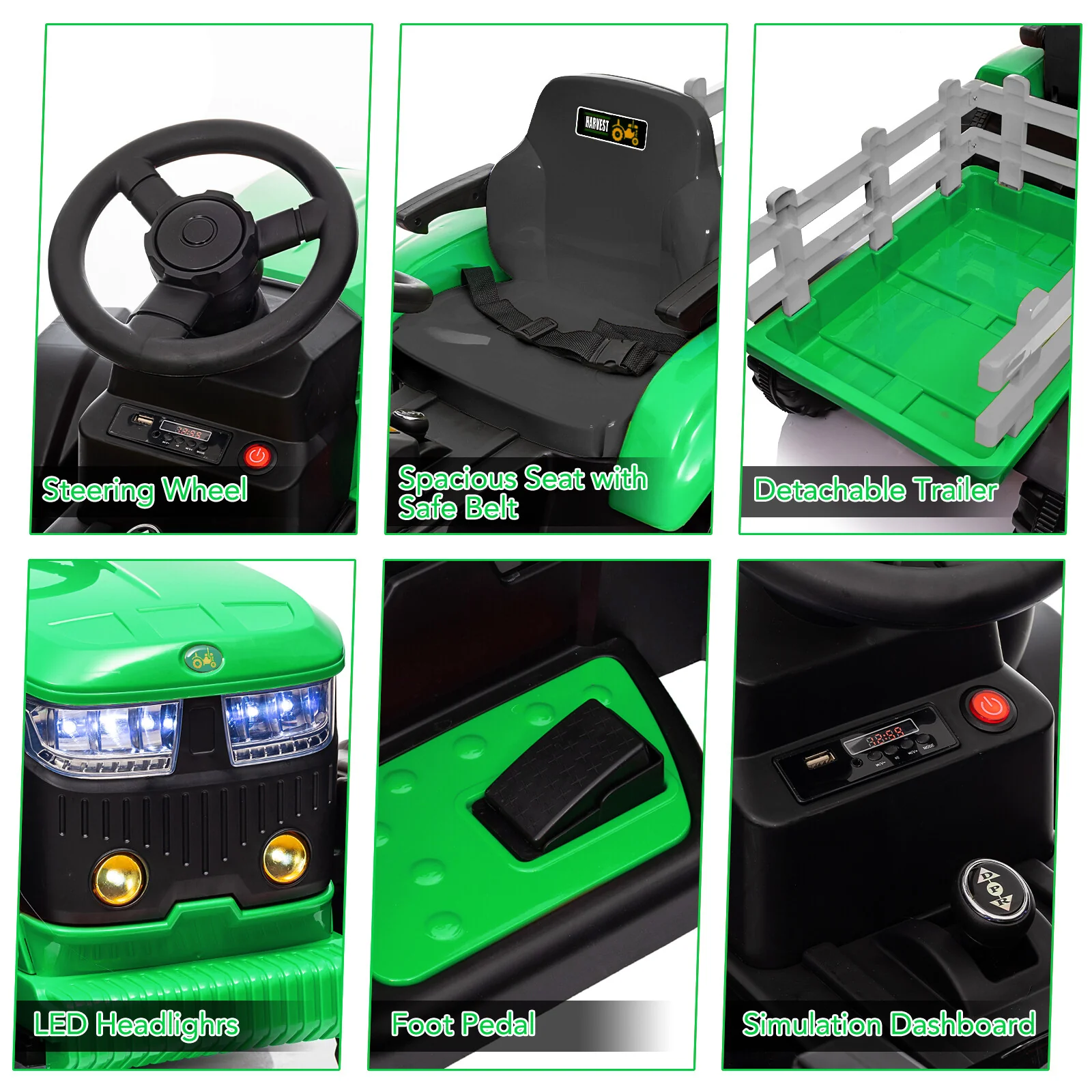 12V Battery-Powered Electric Kids Ride-On Tractor with Remote Control and Trailer - Image 5