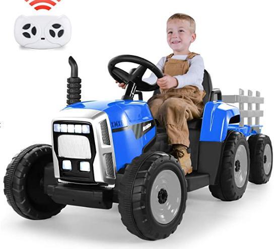 12V Battery-Powered Kids Electric Ride-On Tractor Toy with Trailer and LED Lights - Image 9