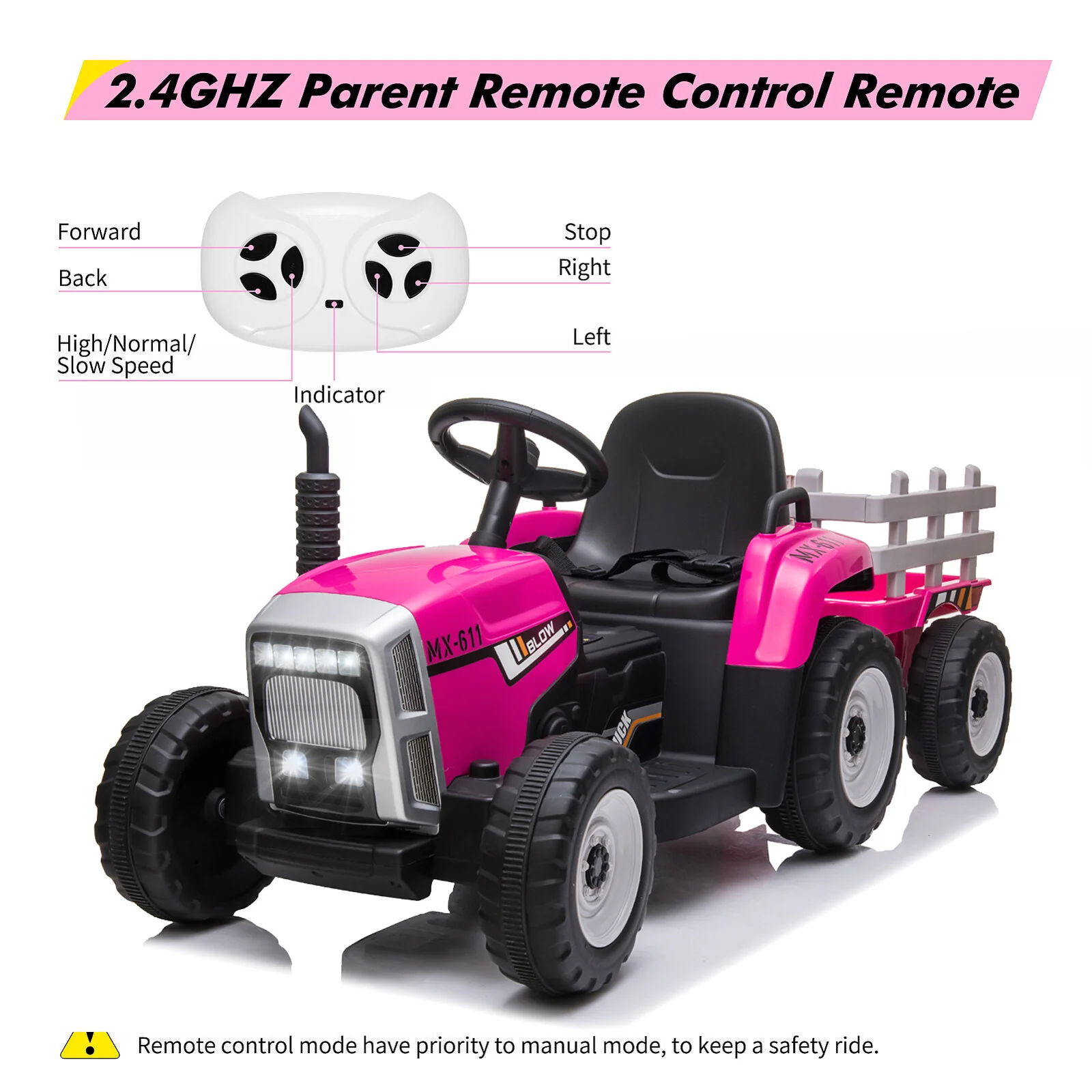 12V Electric Ride-On Kids Tractor with Trailer Rechargeable Toy Car and LED Lights - Image 5