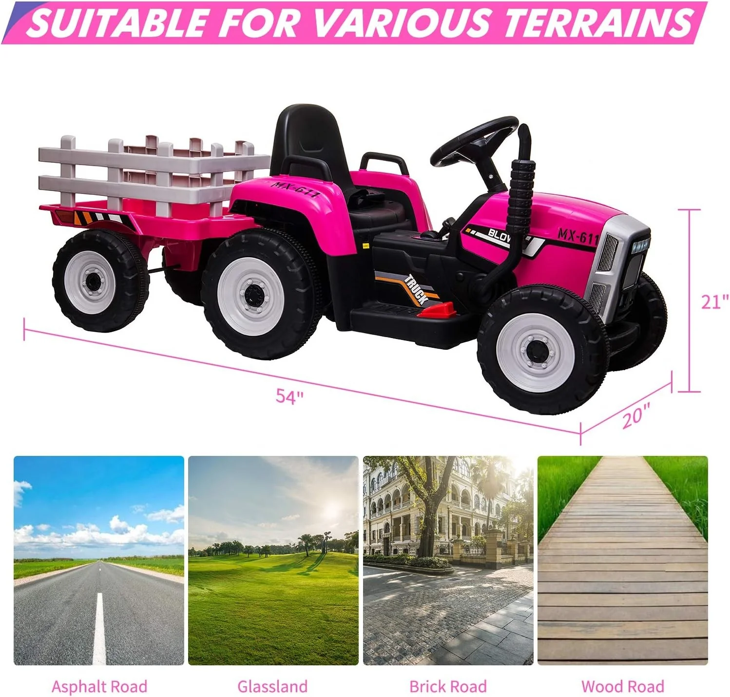 12V Electric Kids Ride-On Tractor with Trailer, Remote Control and LED Headlights - Image 11