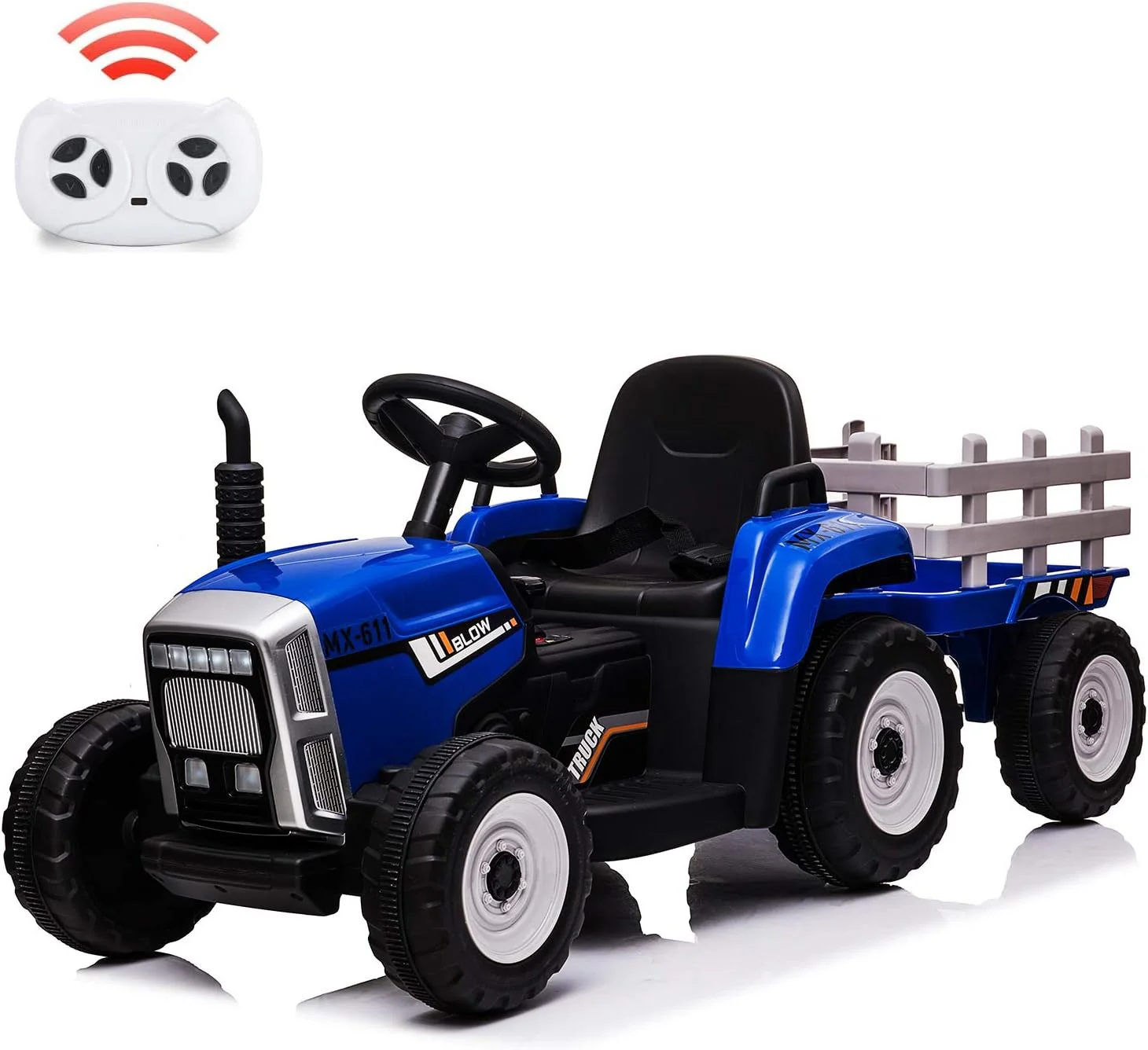 12V Electric Kids Ride-On Tractor with Trailer, Remote Control and LED Headlights - Image 2