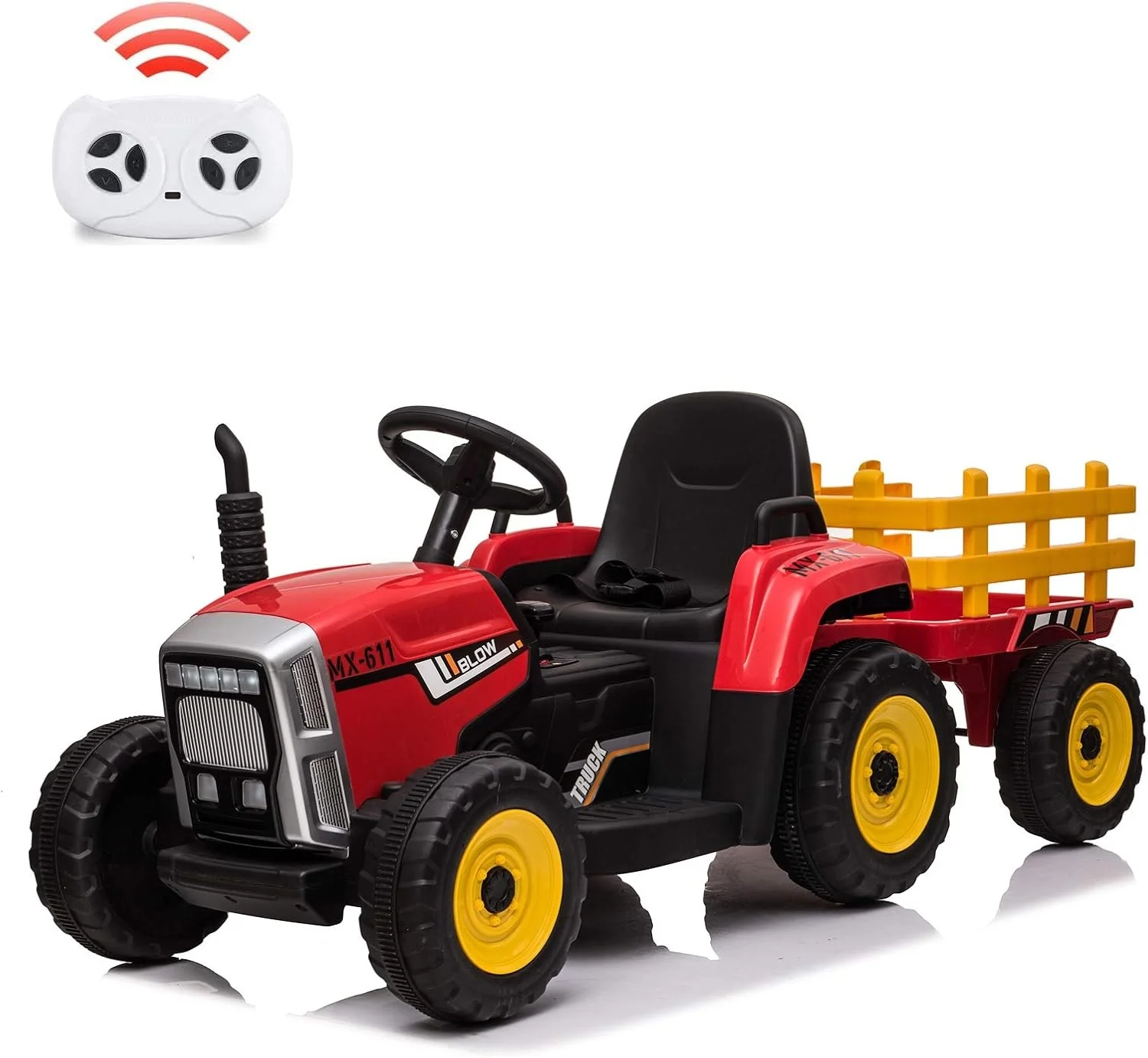 12V Electric Kids Ride-On Tractor with Trailer, Remote Control and LED Headlights - Image 4