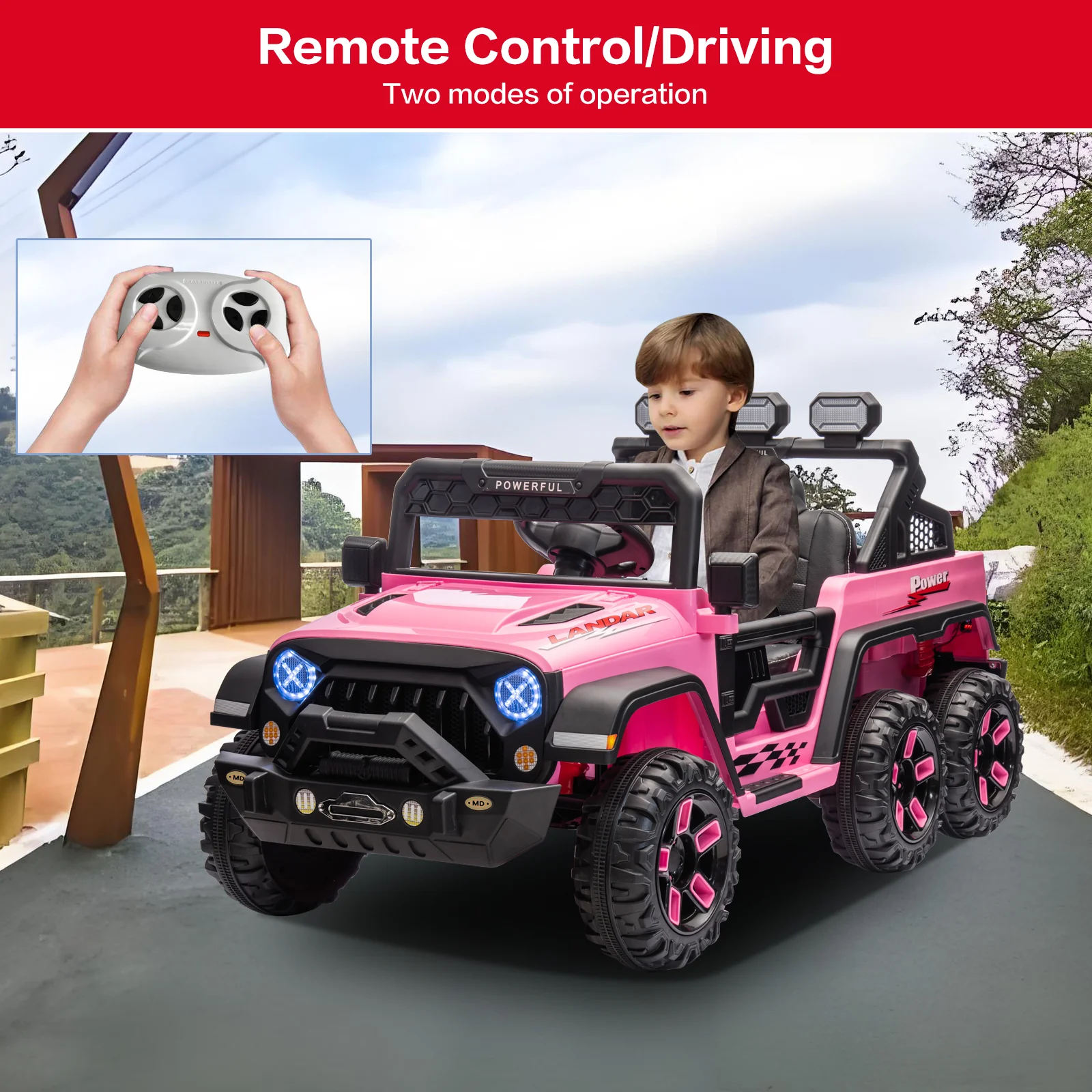 12V Electric Kids Ride-On Truck with Remote Control, DIY Stickers, and 6 Wheels - Image 11