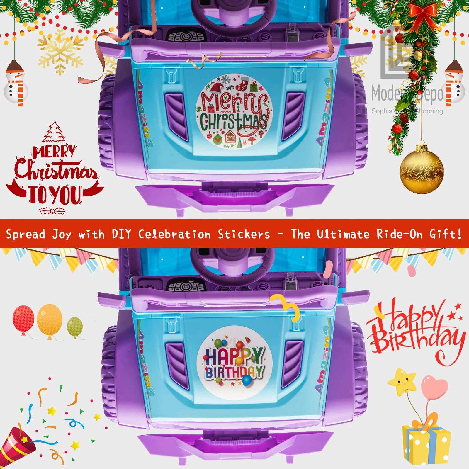 12V Electric Kids Ride-On Truck with Remote Control, DIY Stickers, and 6 Wheels - Image 2