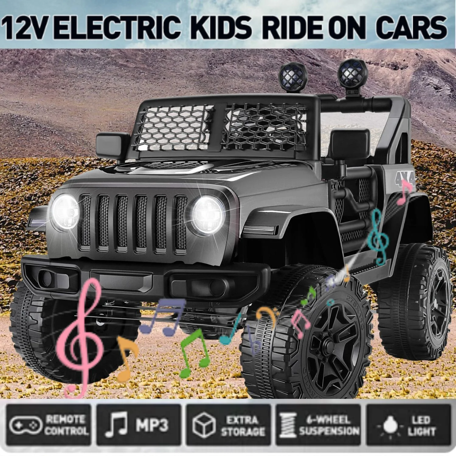 12V Kids Electric Ride-On 2-Seater Jeep Truck with Remote Control - Image 4