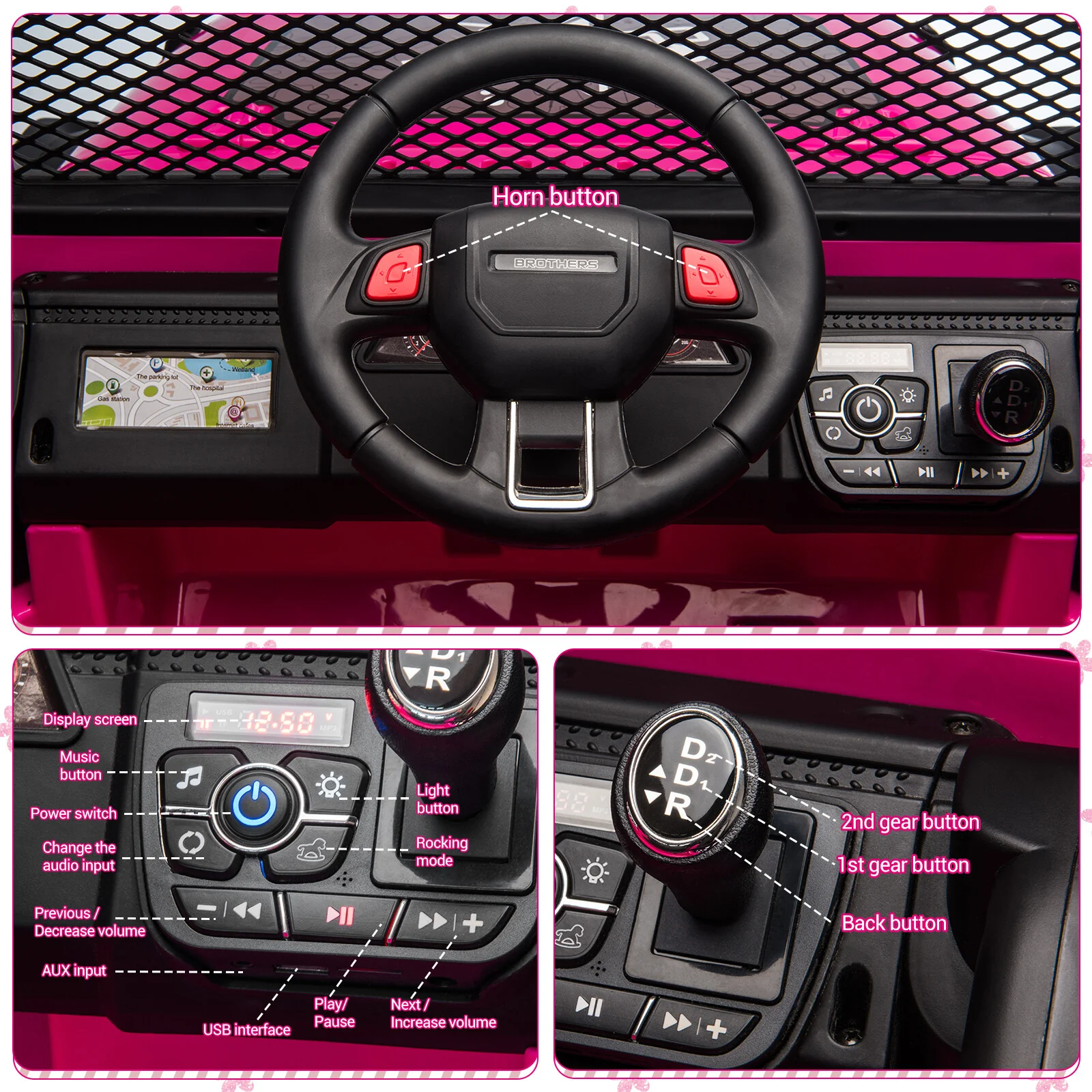12V 2-Seater Kids Electric Ride-On Jeep Car with USB, Bluetooth, and Remote Control - Image 8