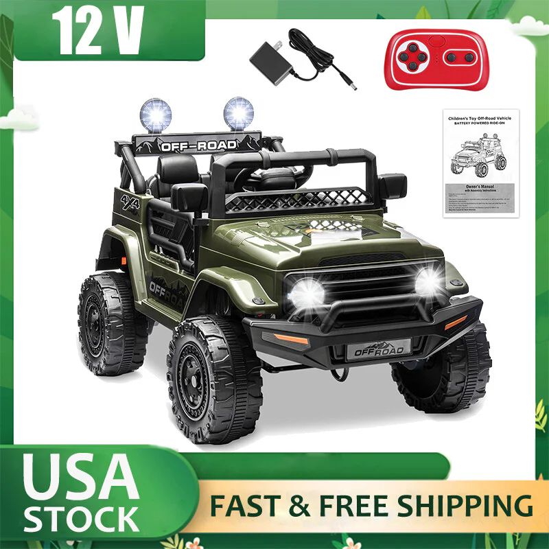 12V Electric Kids Ride On Jeep Truck, 2 Seater Vehicle with Remote Control