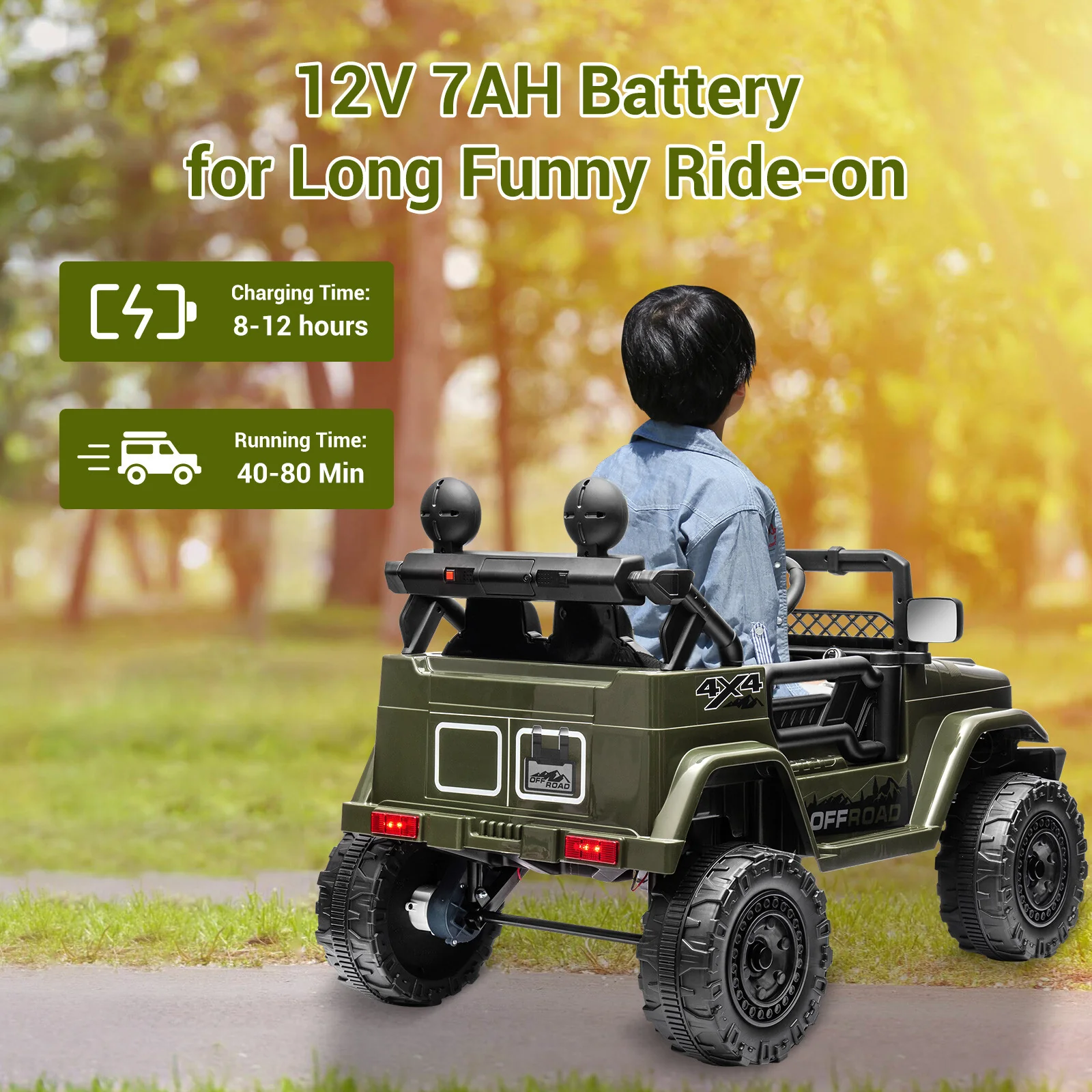 12V Electric Kids Ride On Jeep Truck, 2 Seater Vehicle with Remote Control - Image 3