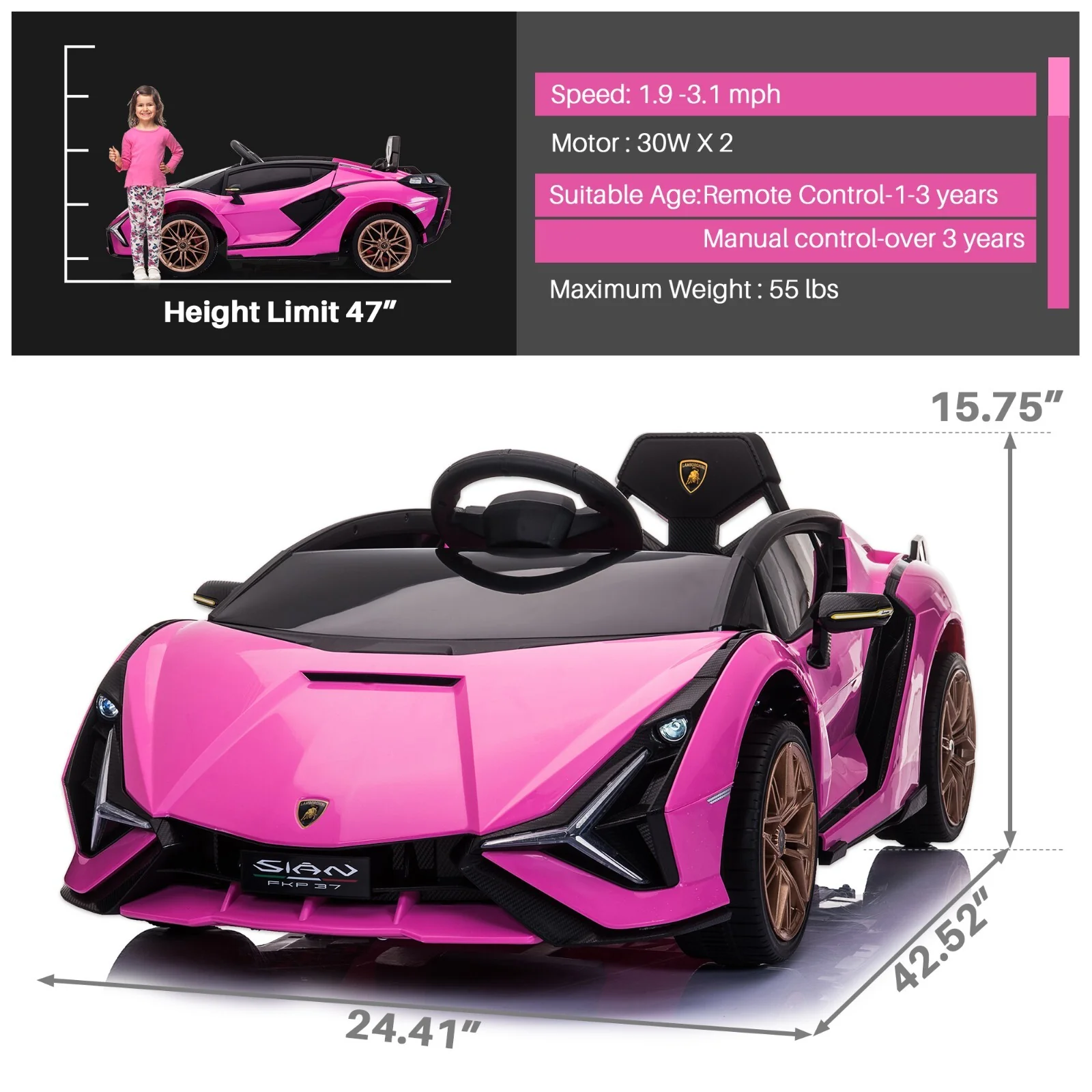 12V Kids Ride-On Electric Car with Remote Control – Lamborghini Sian Style - Image 8