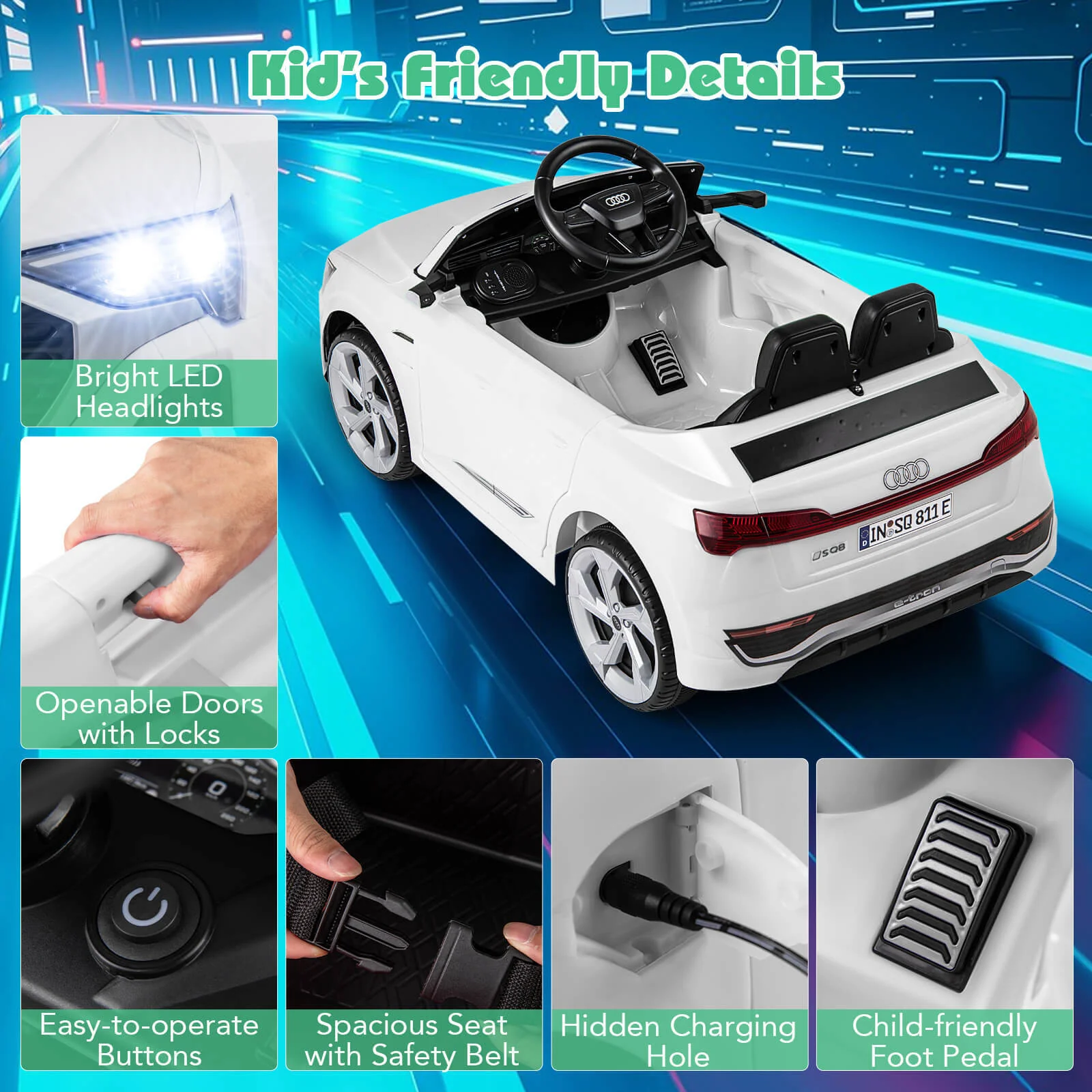 12V Kids Licensed Audi SQ8 Electric Ride-On Car with Remote Control - Image 7