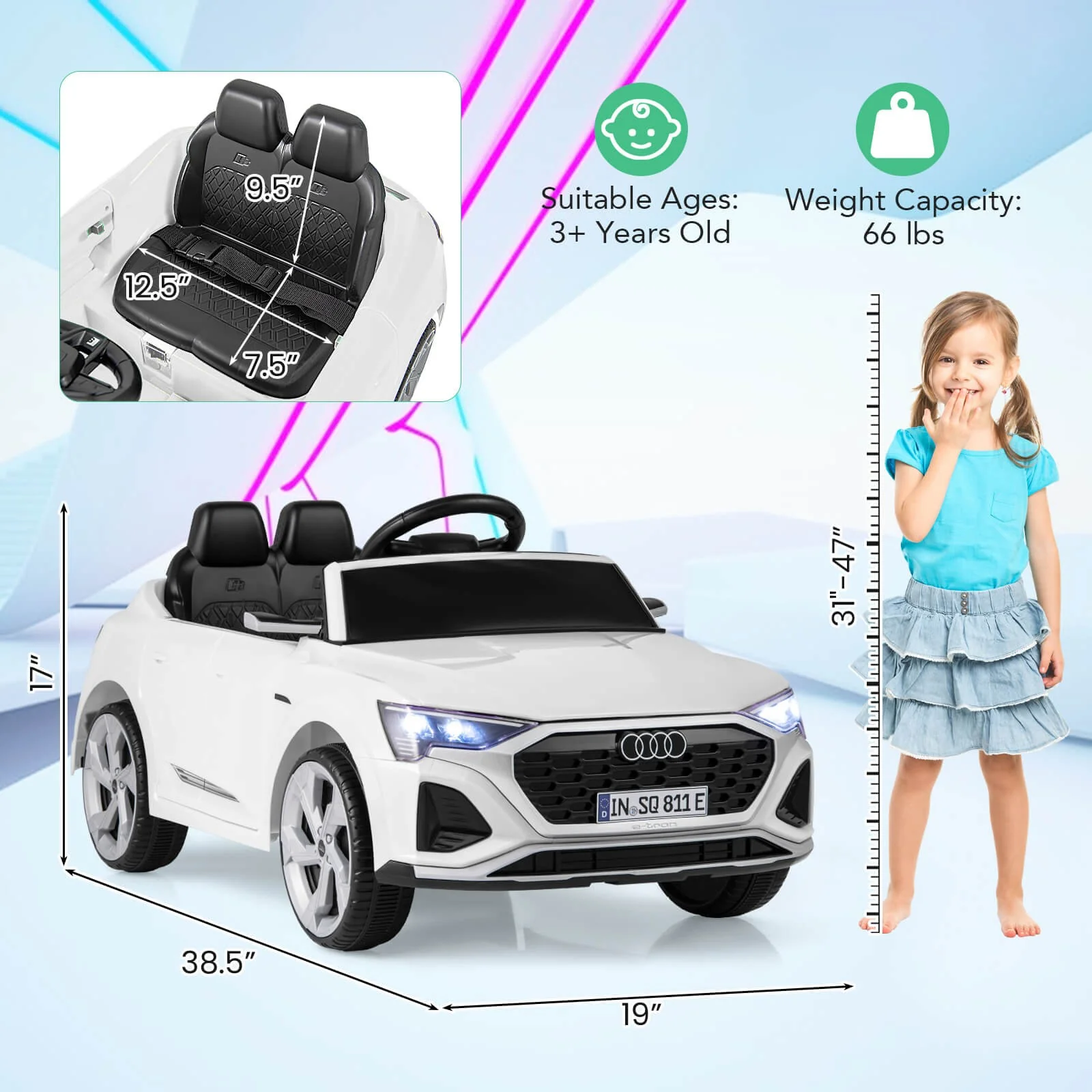 12V Kids Ride-On Electric Car Licensed Audi SQ8 with Remote Control - Image 2