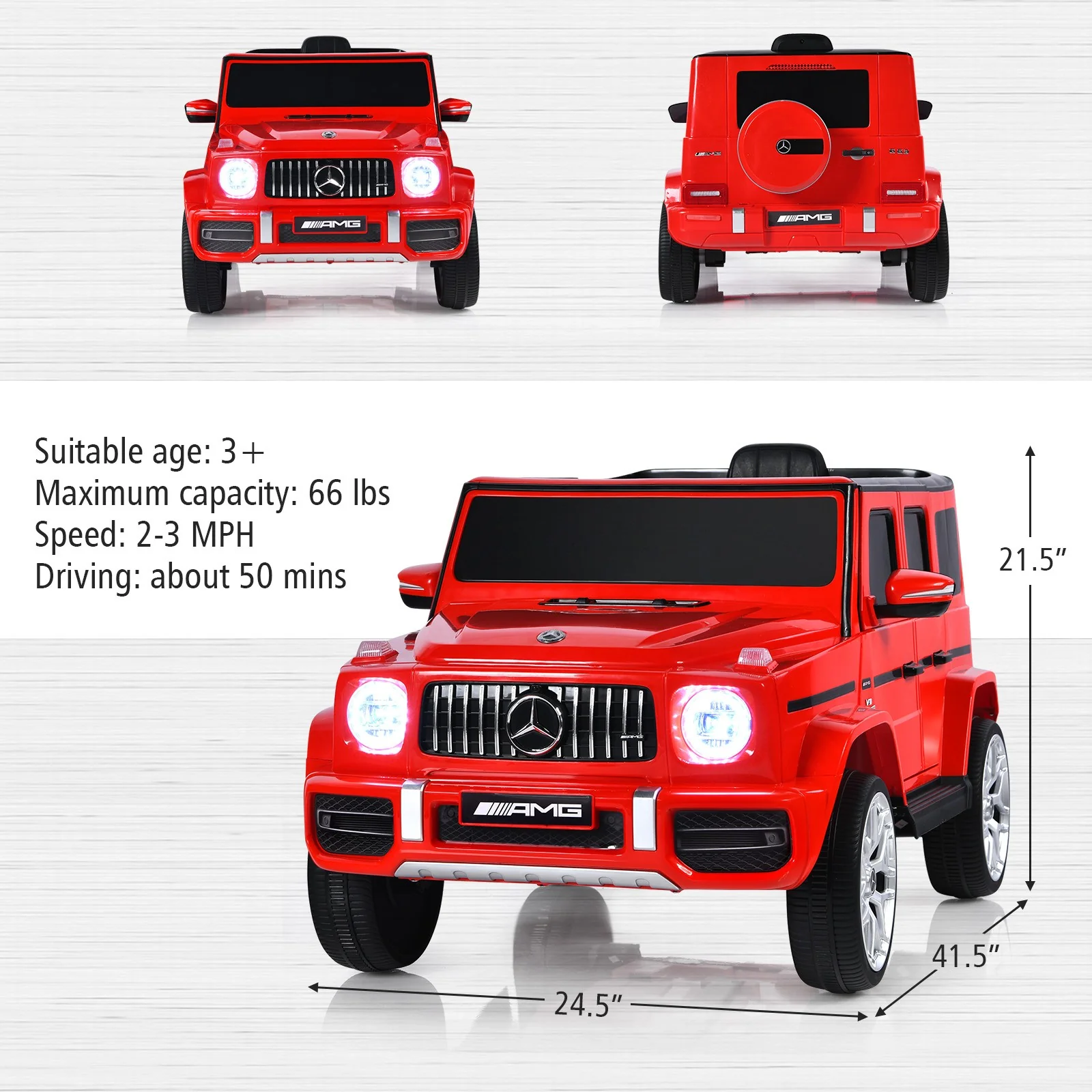 12V Kids Ride-On Mercedes G63 Car with Music and Remote Control Red - Image 2